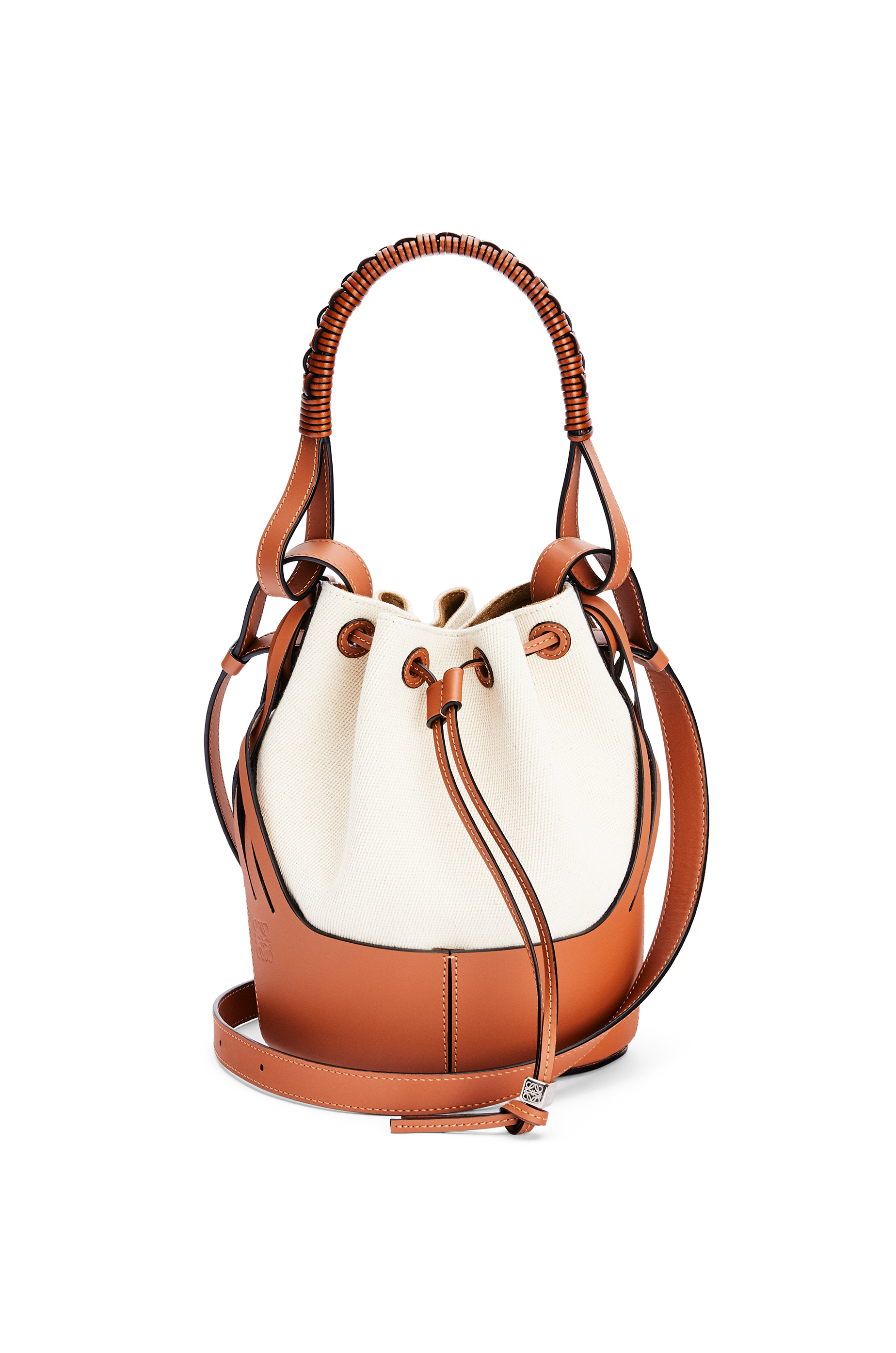 Bolso Ikebana Balloon pequeño en piel de ternera y tela Ecru/Bronceado LOEWE