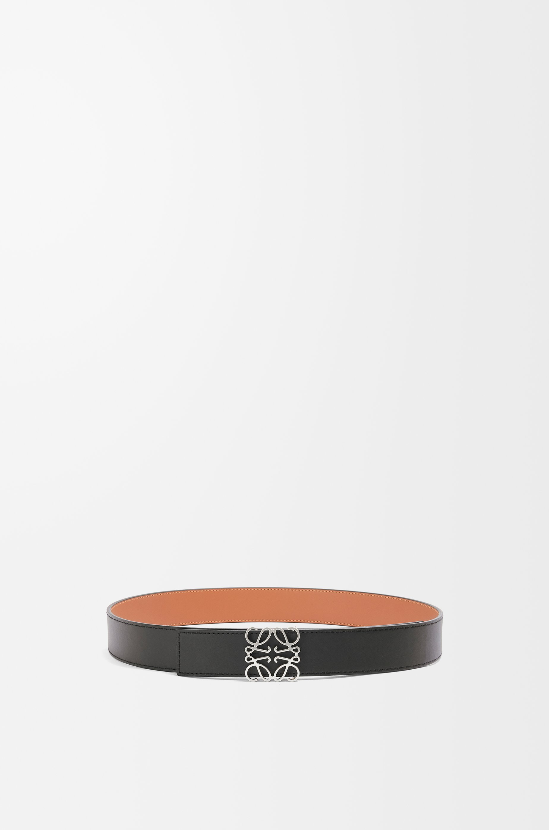 Reversible Anagram belt in smooth calfskin Black/Tan/Palladium - LOEWE