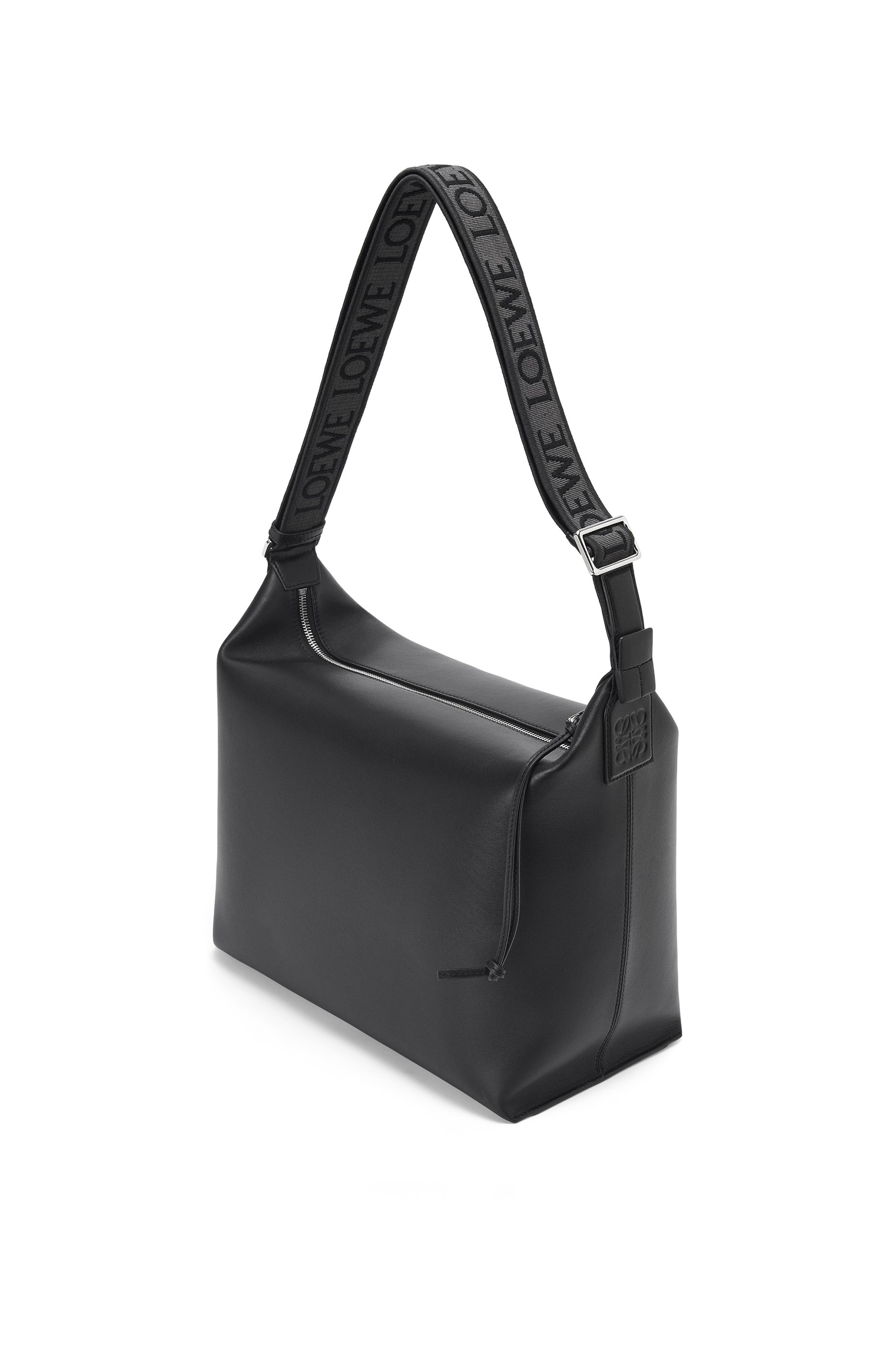 Cubi Crossbody bag in supple smooth calfskin and jacquard Black