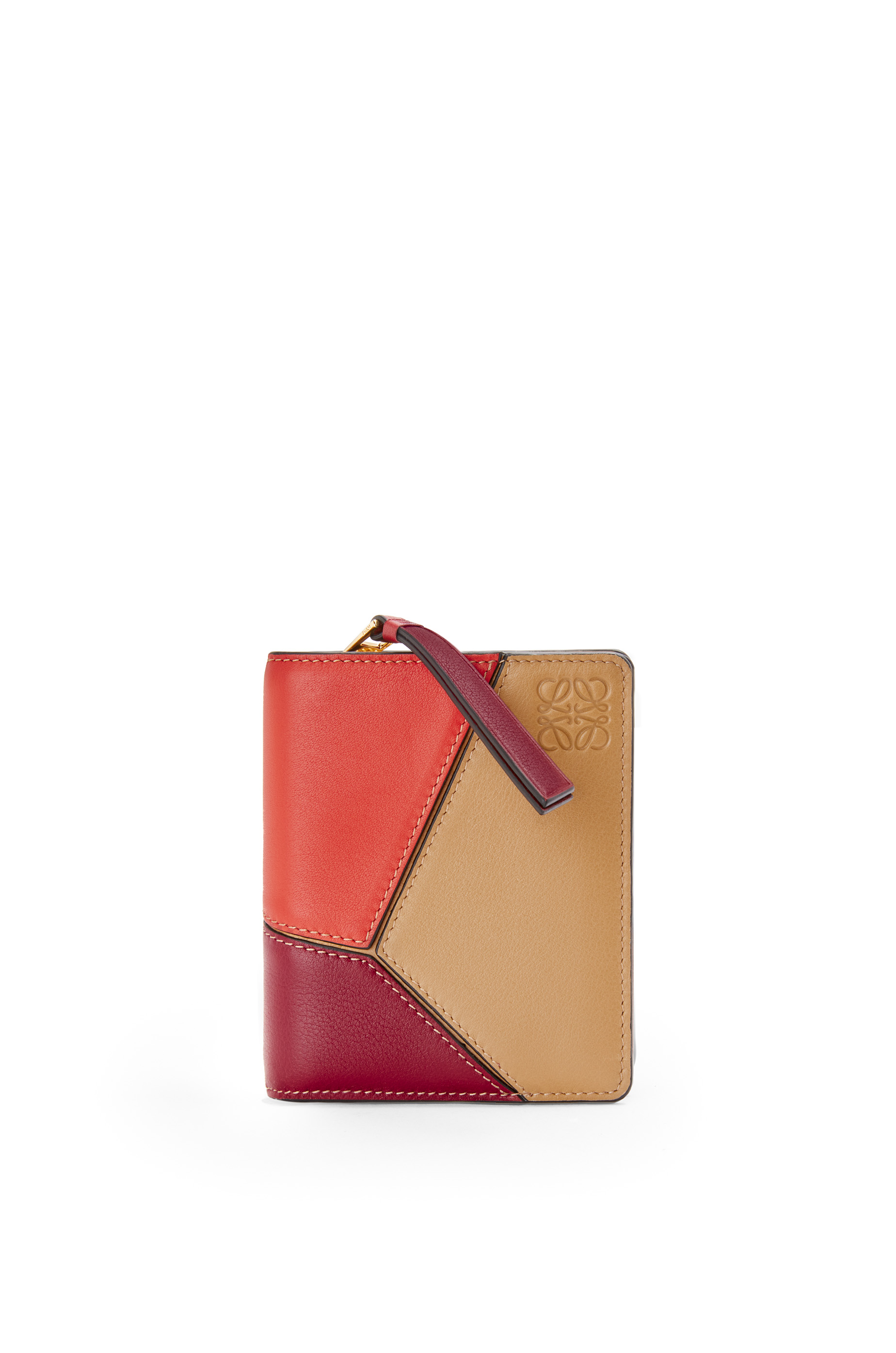 Puzzle compact zip wallet in classic calfskin Deep Red/Dune - LOEWE