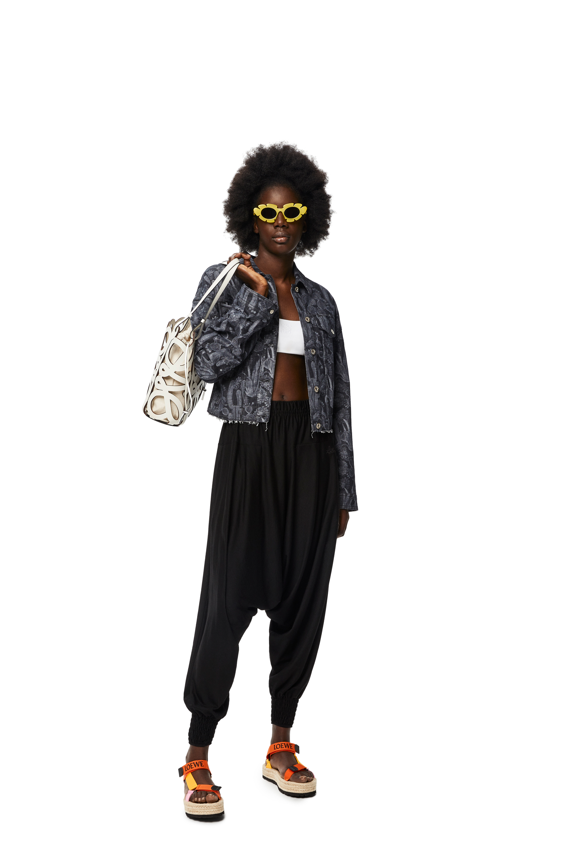 短版仙人掌丹寧外套黑色/白色- LOEWE