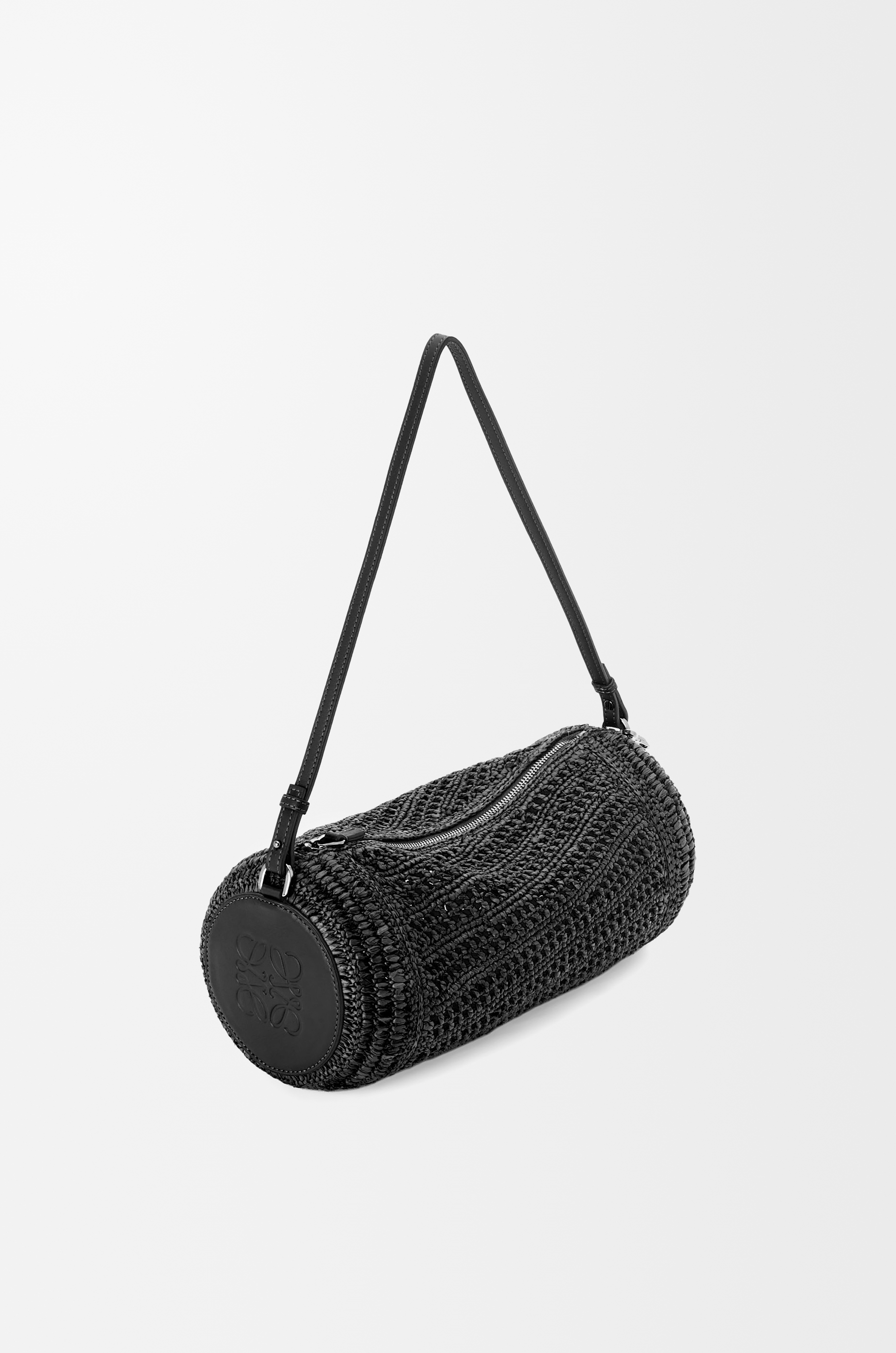 Bracelet pouch in raffia and calfskin Black - LOEWE