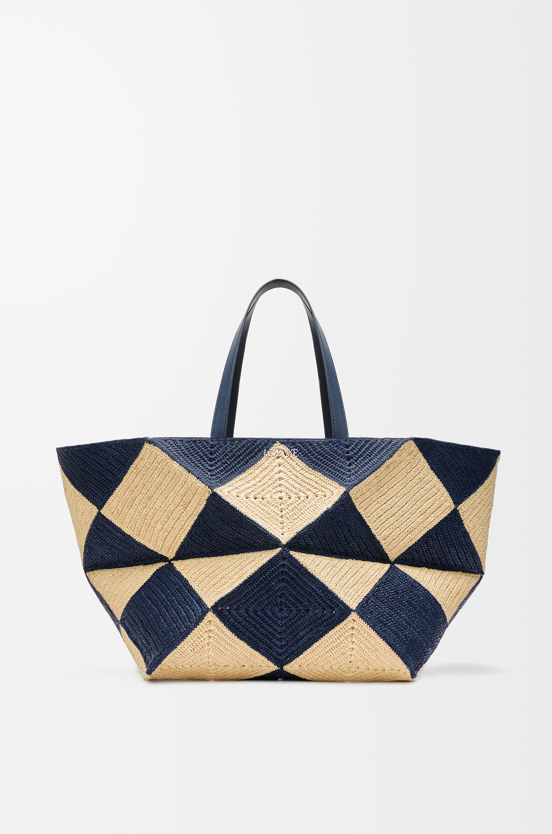XXL Puzzle Fold tote in raffia Blue - LOEWE