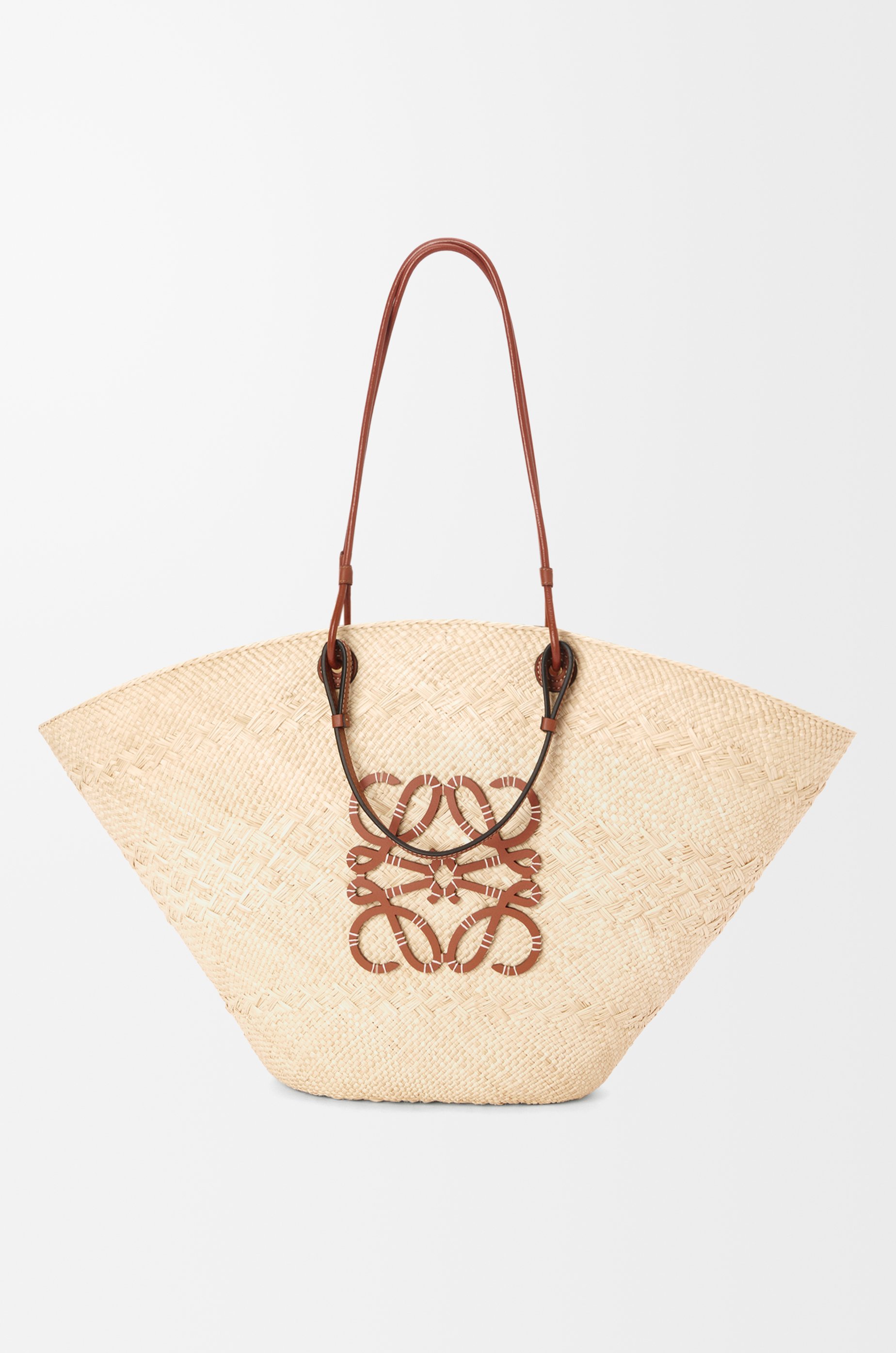 Large Anagram Basket bag in iraca palm and calfskin