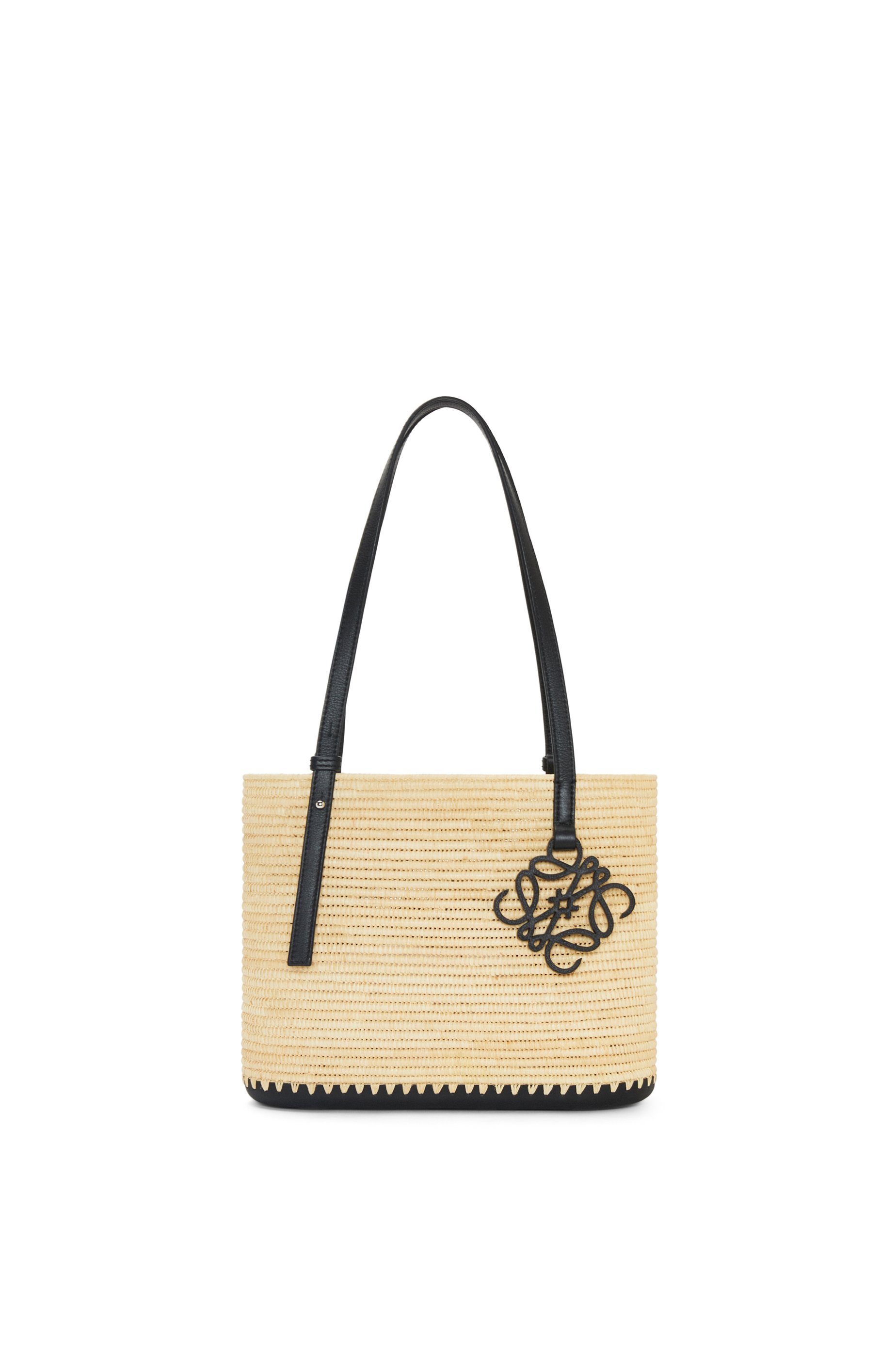 Small Square Basket bag in raffia and rubber Natural/Black - LOEWE