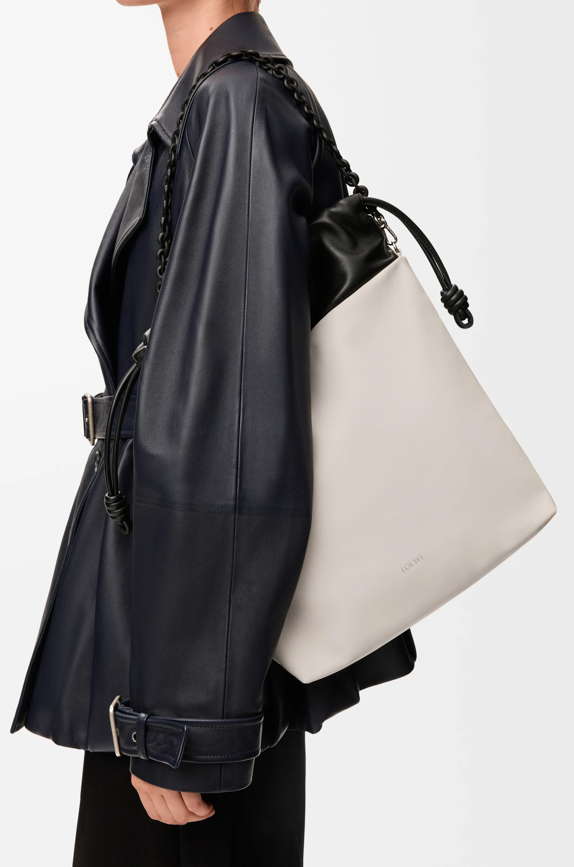 LOEWE Flamenco purse tote in mellow nappa lambskin Light Ghost/Black