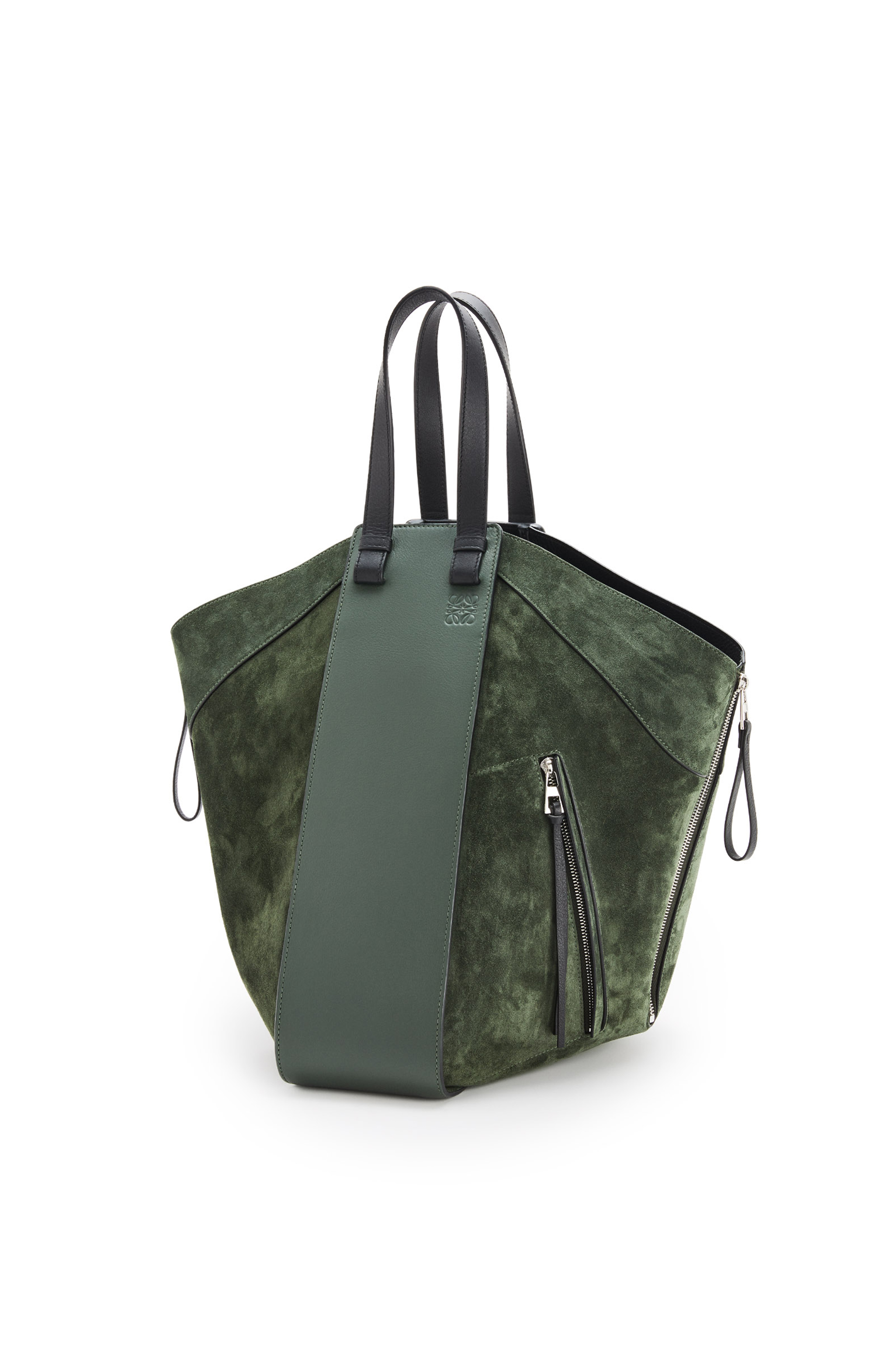 Bolso tote Hammock en piel de ternera y ante Khaki Vintage/Negro LOEWE