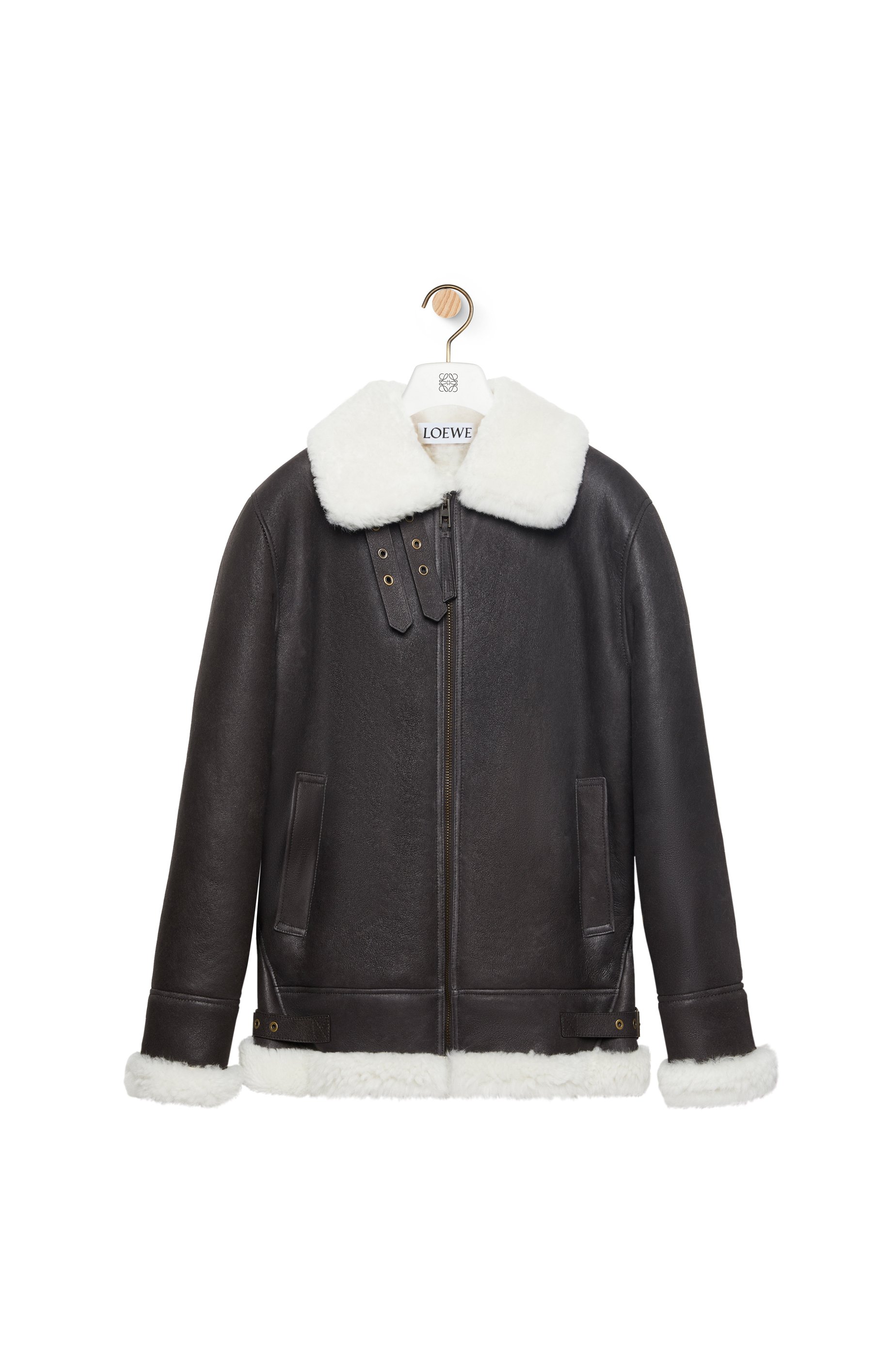 Chaqueta aviador en lana de oveja Blanco/Marrón - LOEWE