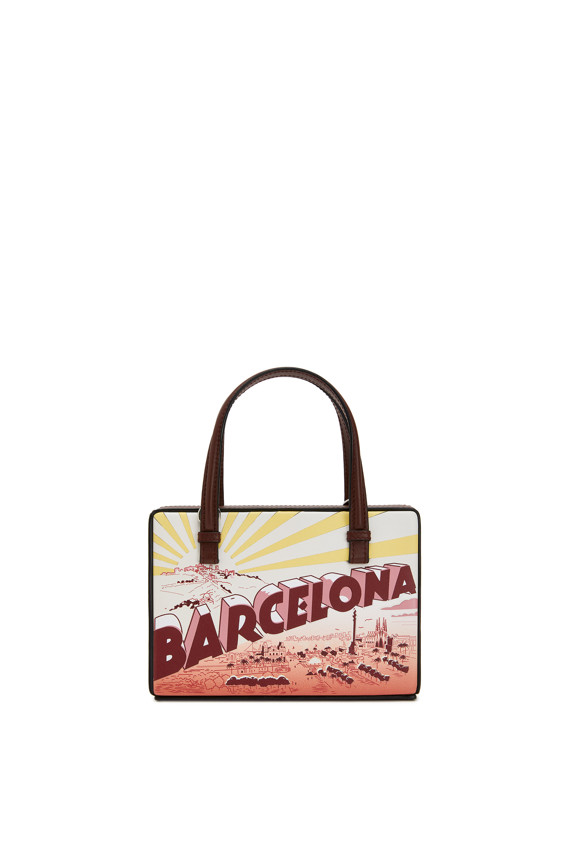 Bolso Postal Barcelona Pequeno En Piel De Ternera Natural Vino Loewe