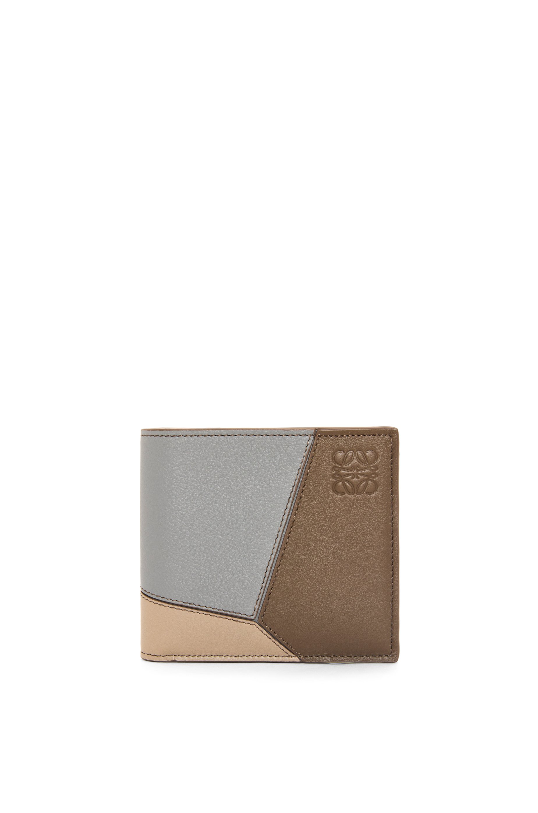 Puzzle bifold wallet in classic calfskin Asphalt Grey/Winter Brown - LOEWE