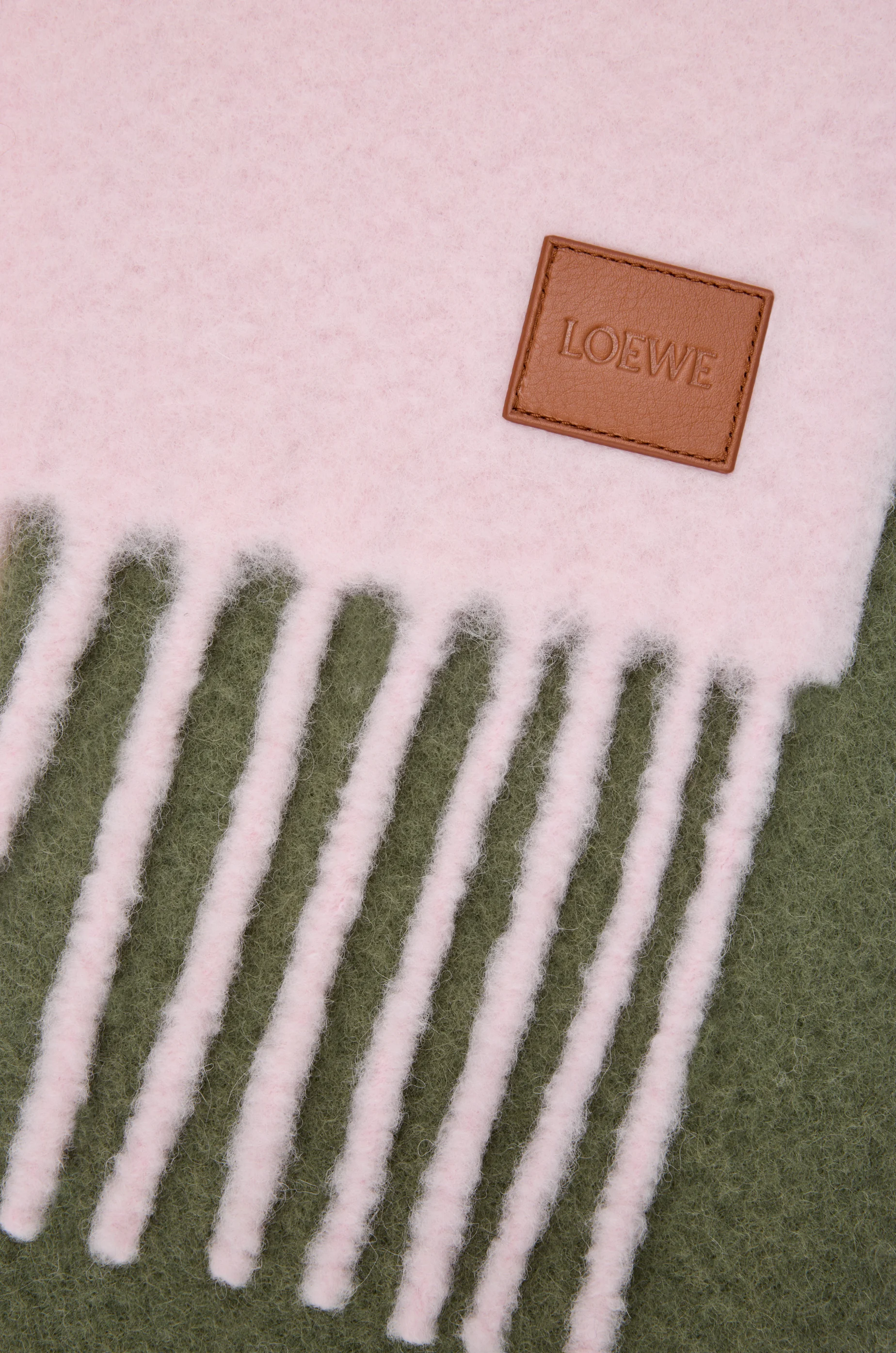 LOEWE Scarf in alpaca and wool blend Soft Pink/Khaki Green
