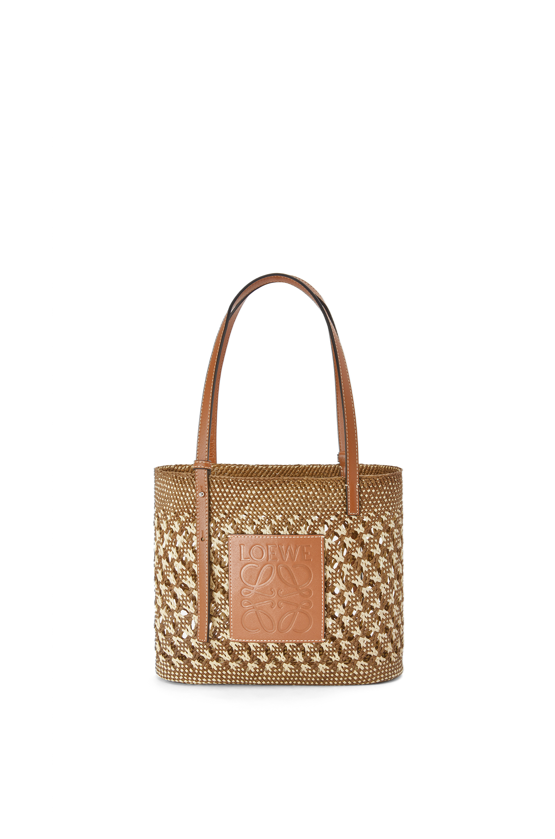 small square basket bolsa in raffia and calfskin