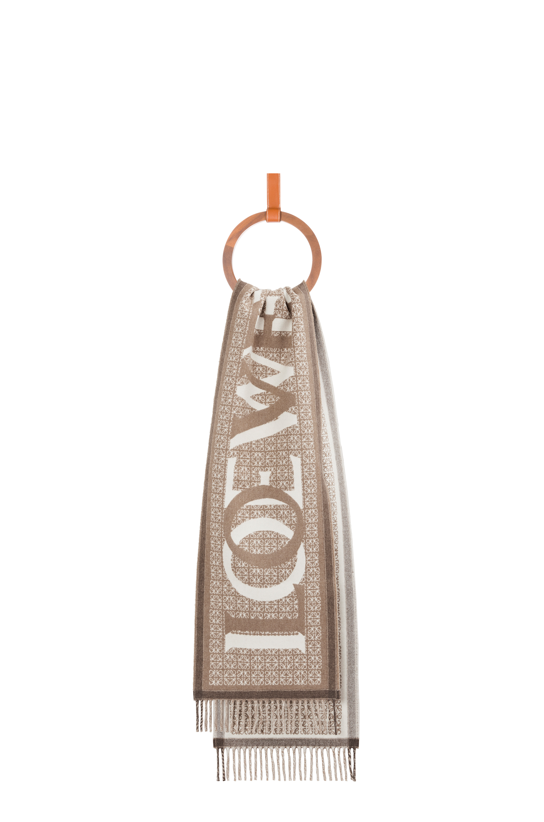 LOUIS VUITTON Wool 3D Monogram Scarf Beige | FASHIONPHILE