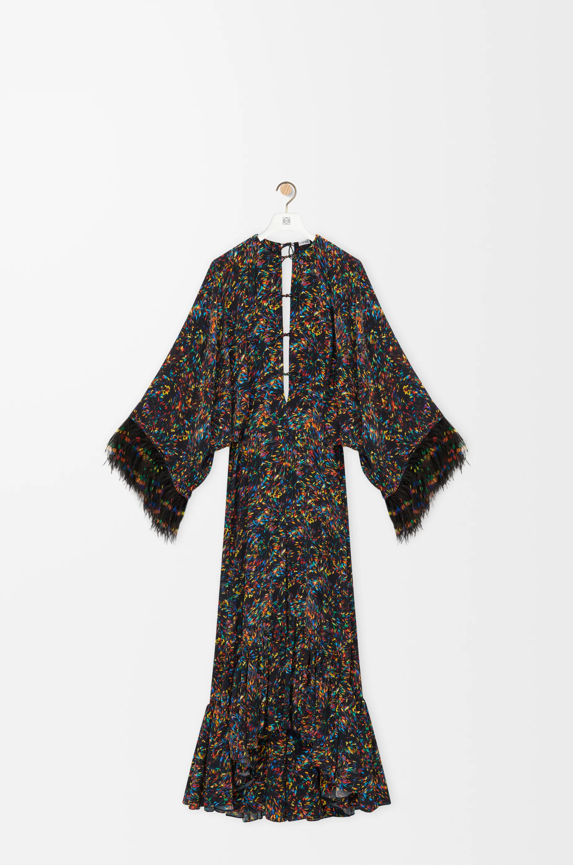 Feather dress in viscose and silk Black - LOEWE