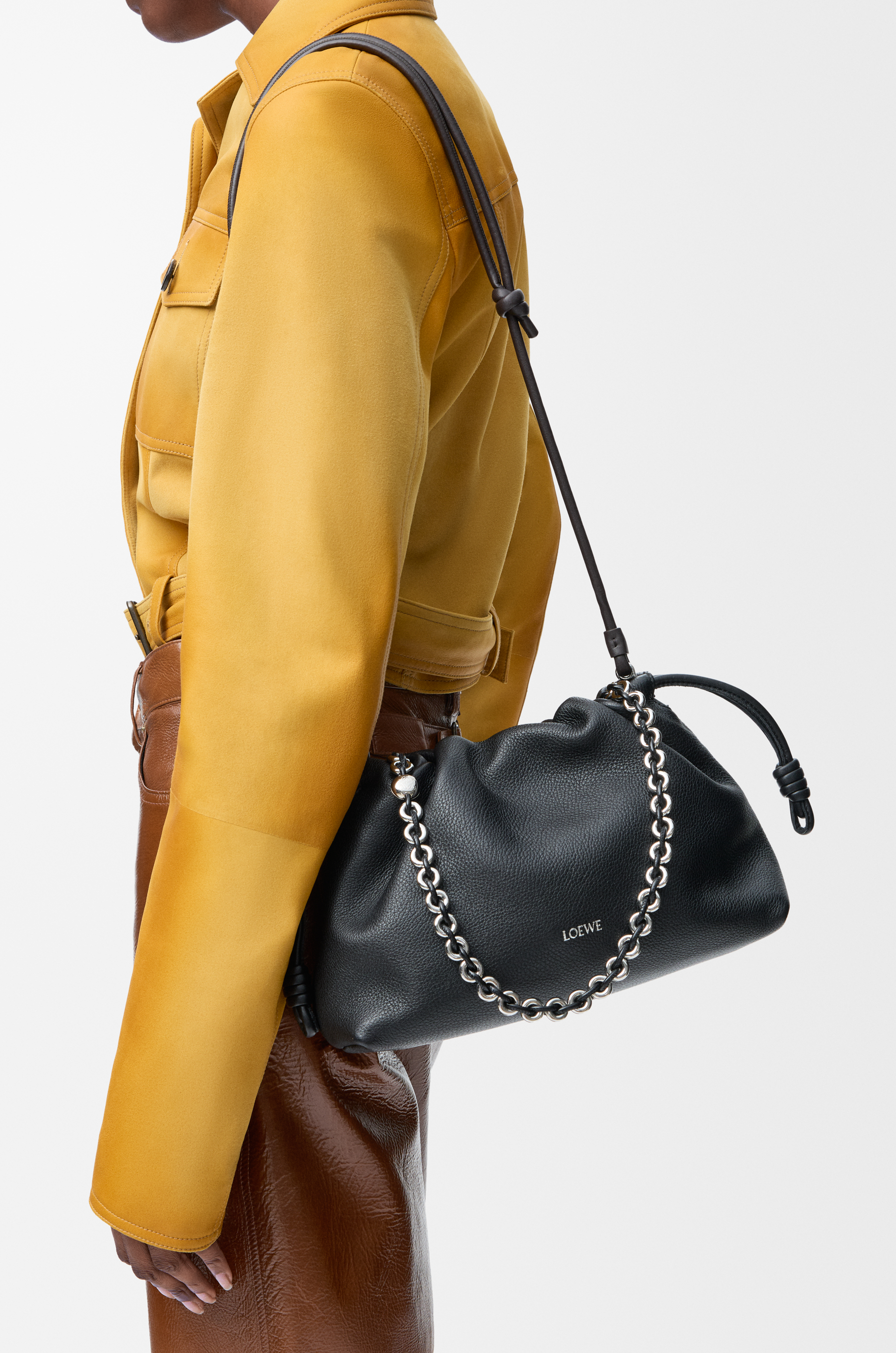 LOEWE Borsa Flamenco Purse media in pelle di vitello granata sottile Nero