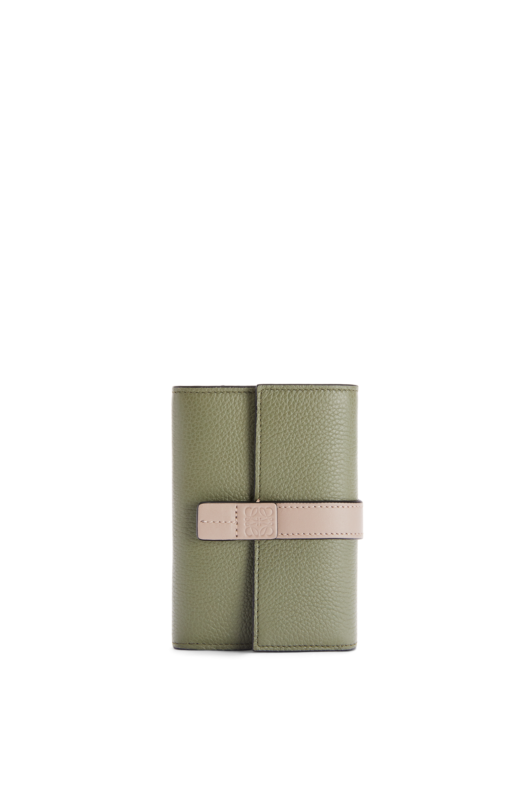 Small vertical wallet in soft grained calfskin Avocado Green/Sand 