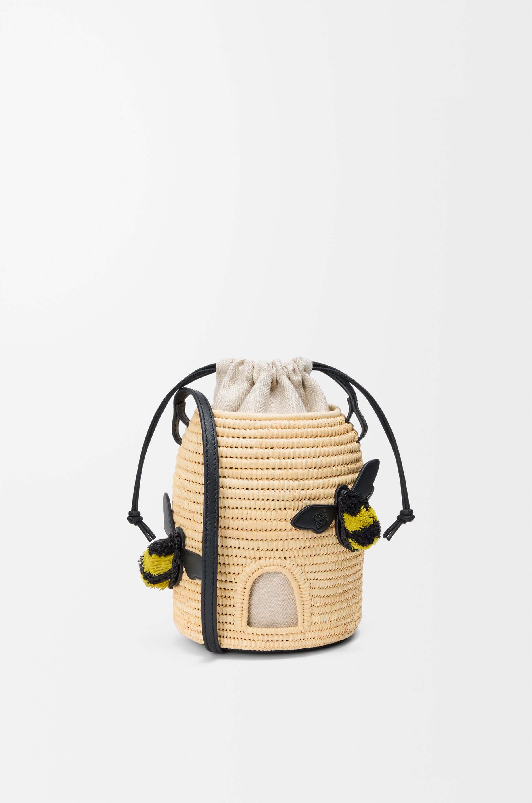Beehive basket in raffia and calfskin Beige - LOEWE