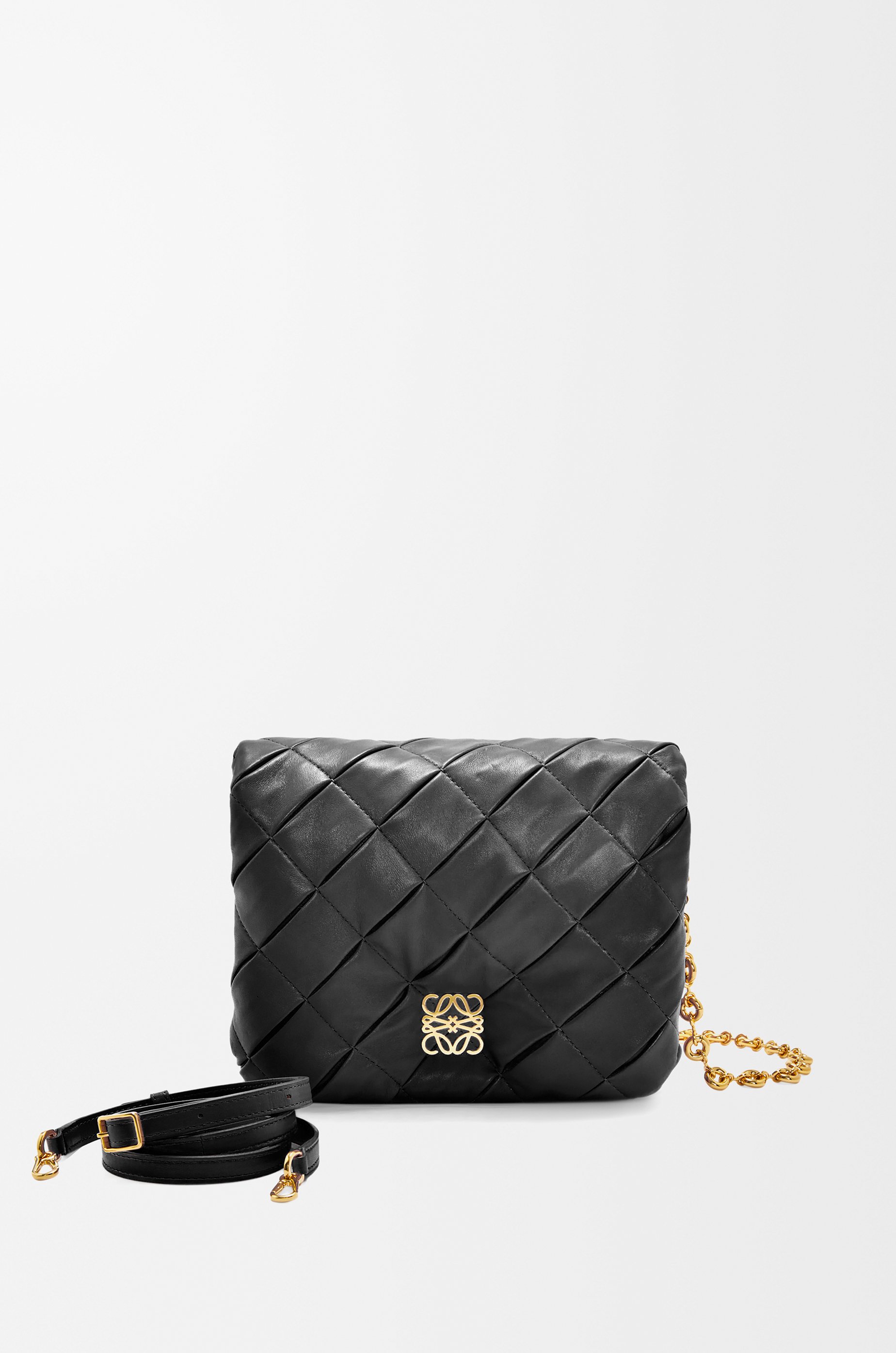 Puffer Goya in pleated shiny nappa lambskin Black - LOEWE