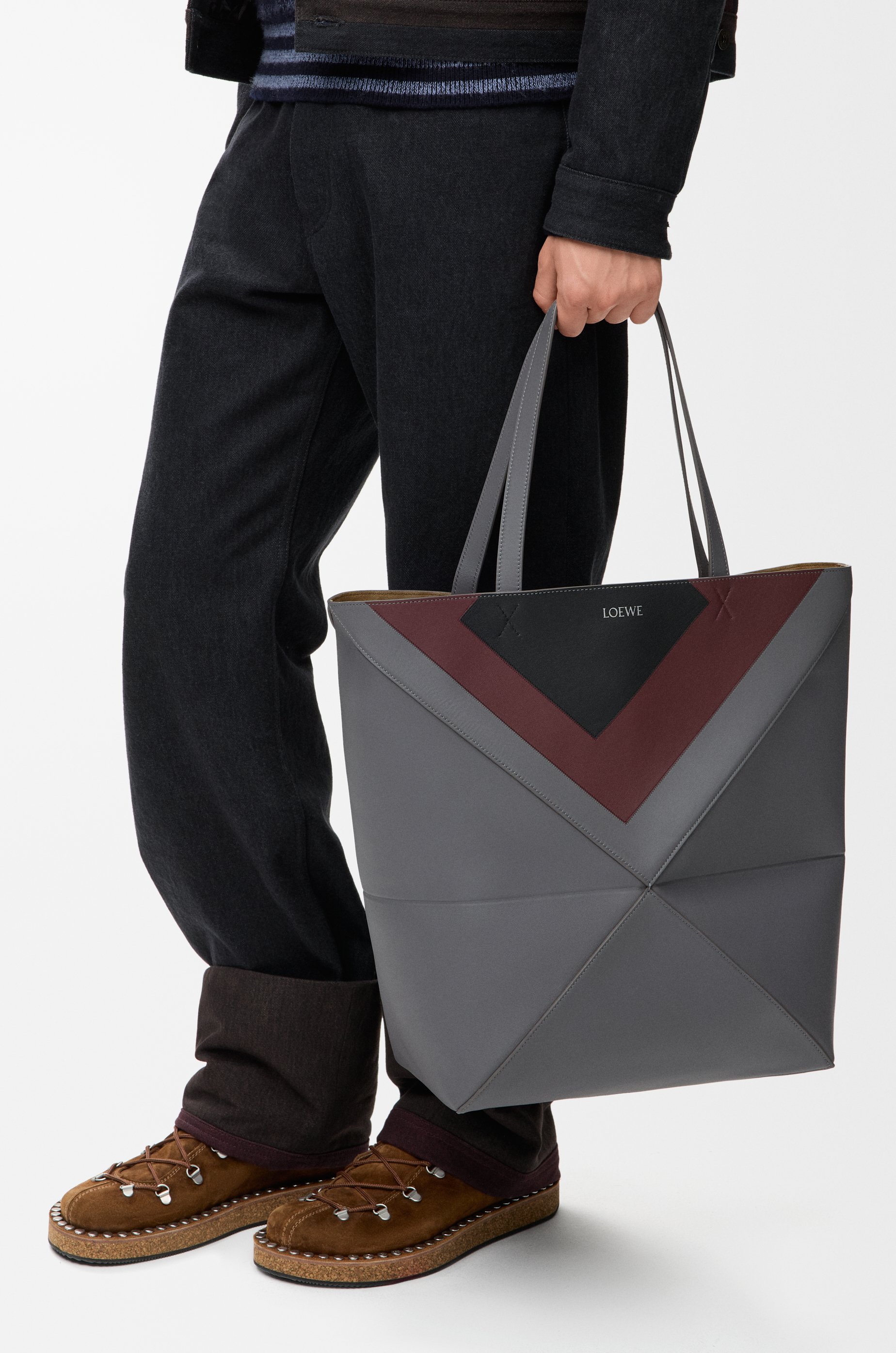 LOEWE XL Puzzle Fold tote in nappa calfskin Ardesia/Deep Ruby