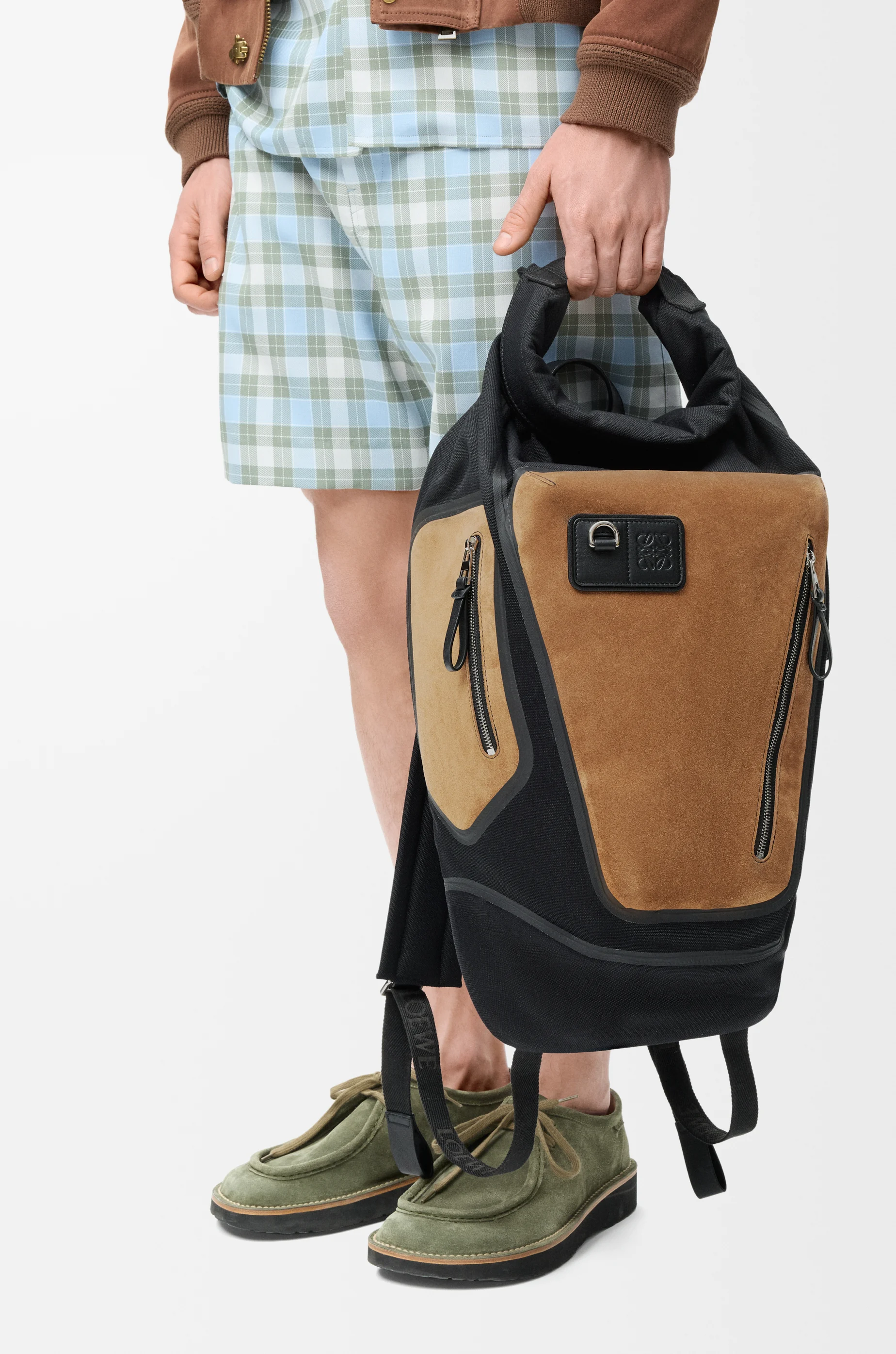 LOEWE Flex roll-top backpack in canvas and suede Black/Dark Gold