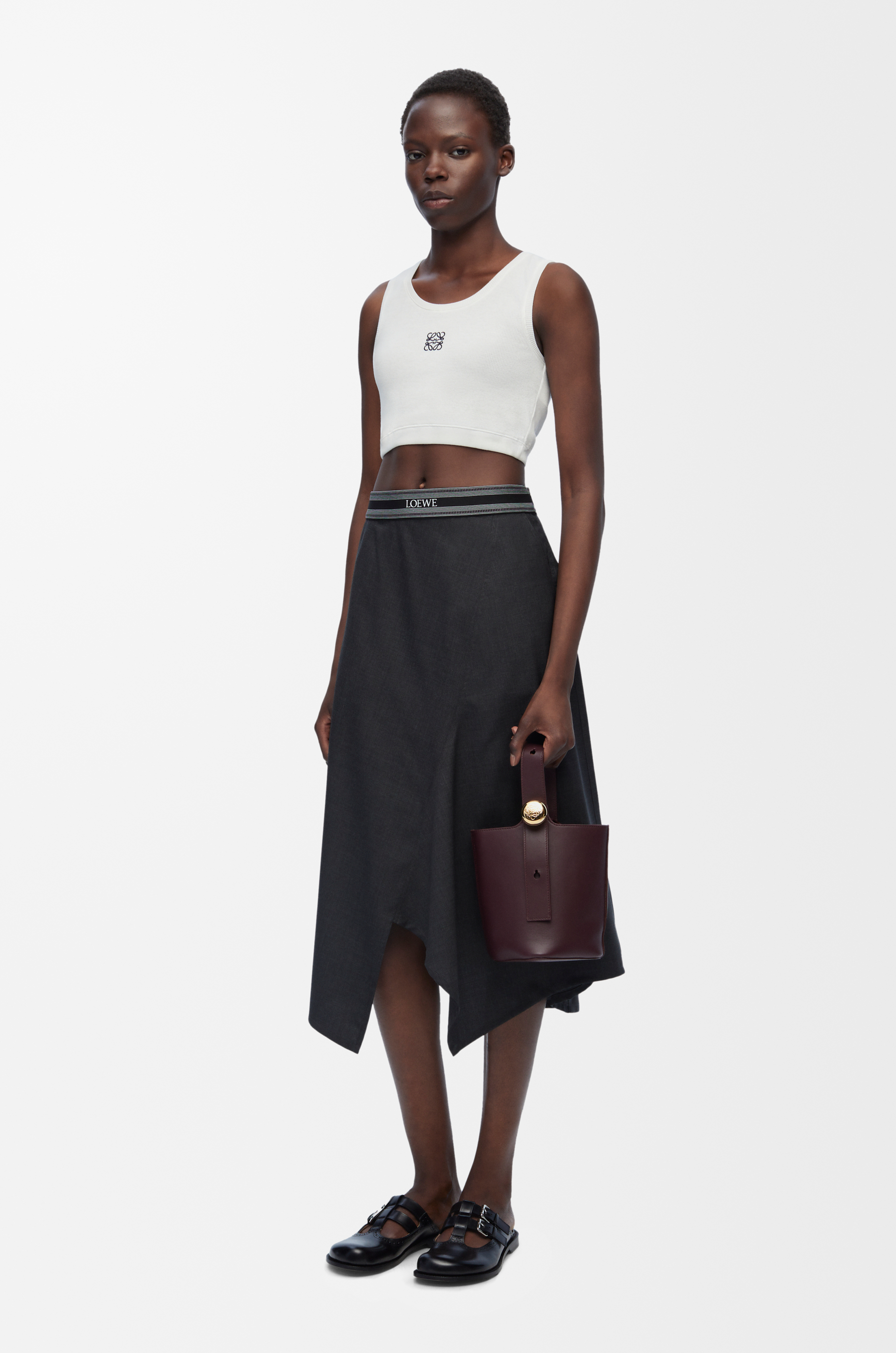 Cropped Anagram tank top in cotton White/Navy Blue - LOEWE