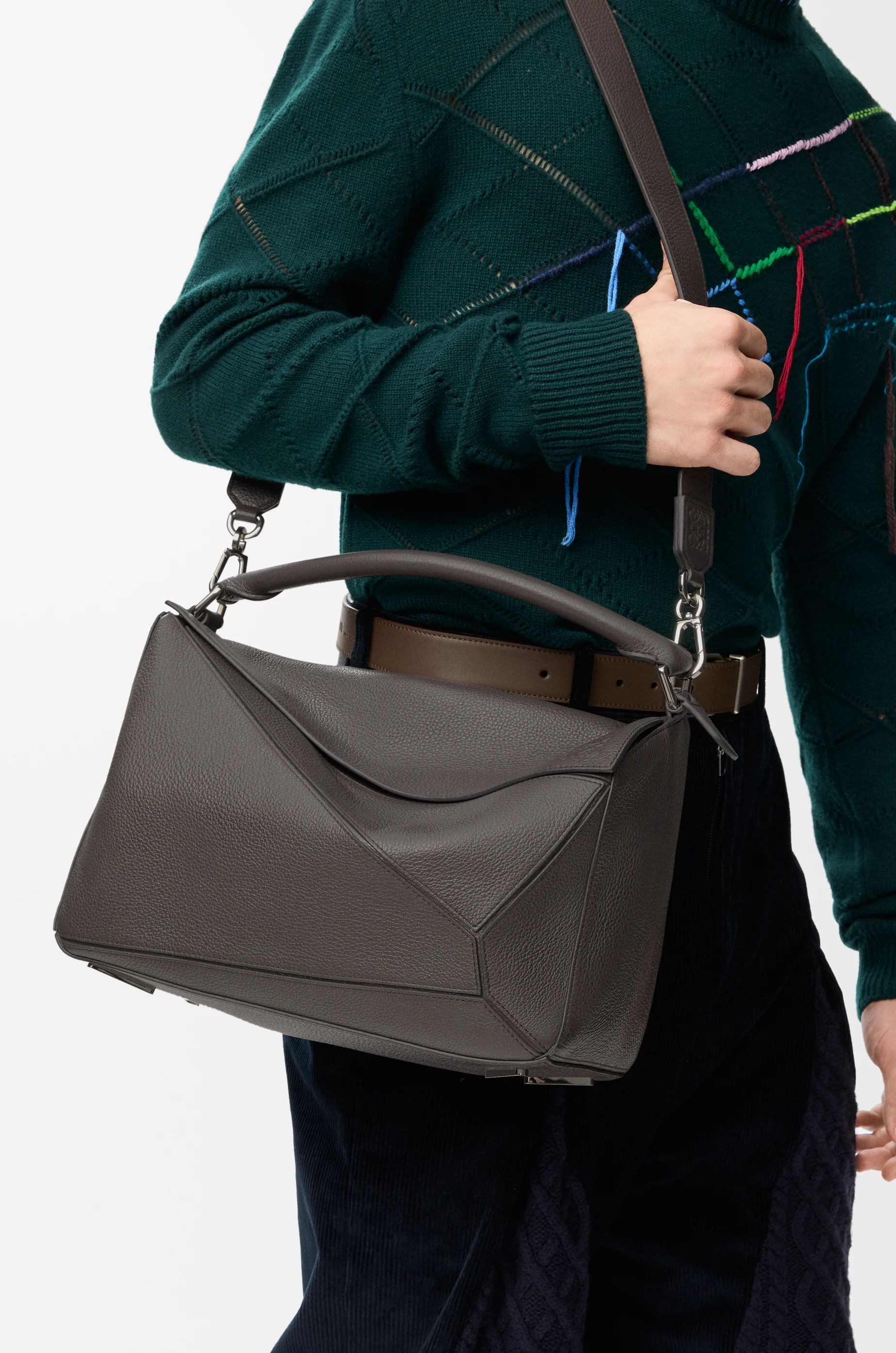 LOEWE Large Puzzle bag in supple grained calfskin Dark Grey