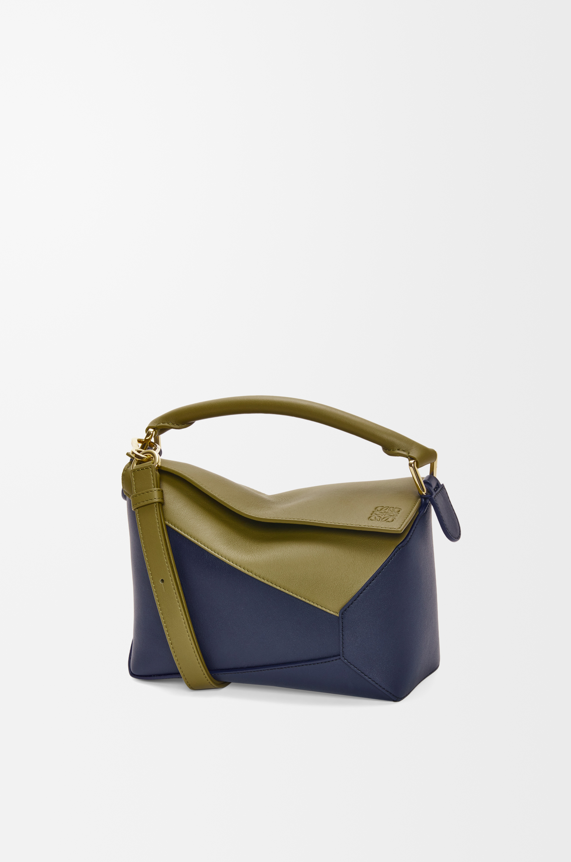 Small Puzzle bag in classic calfskin Olive Abyss Blue LOEWE