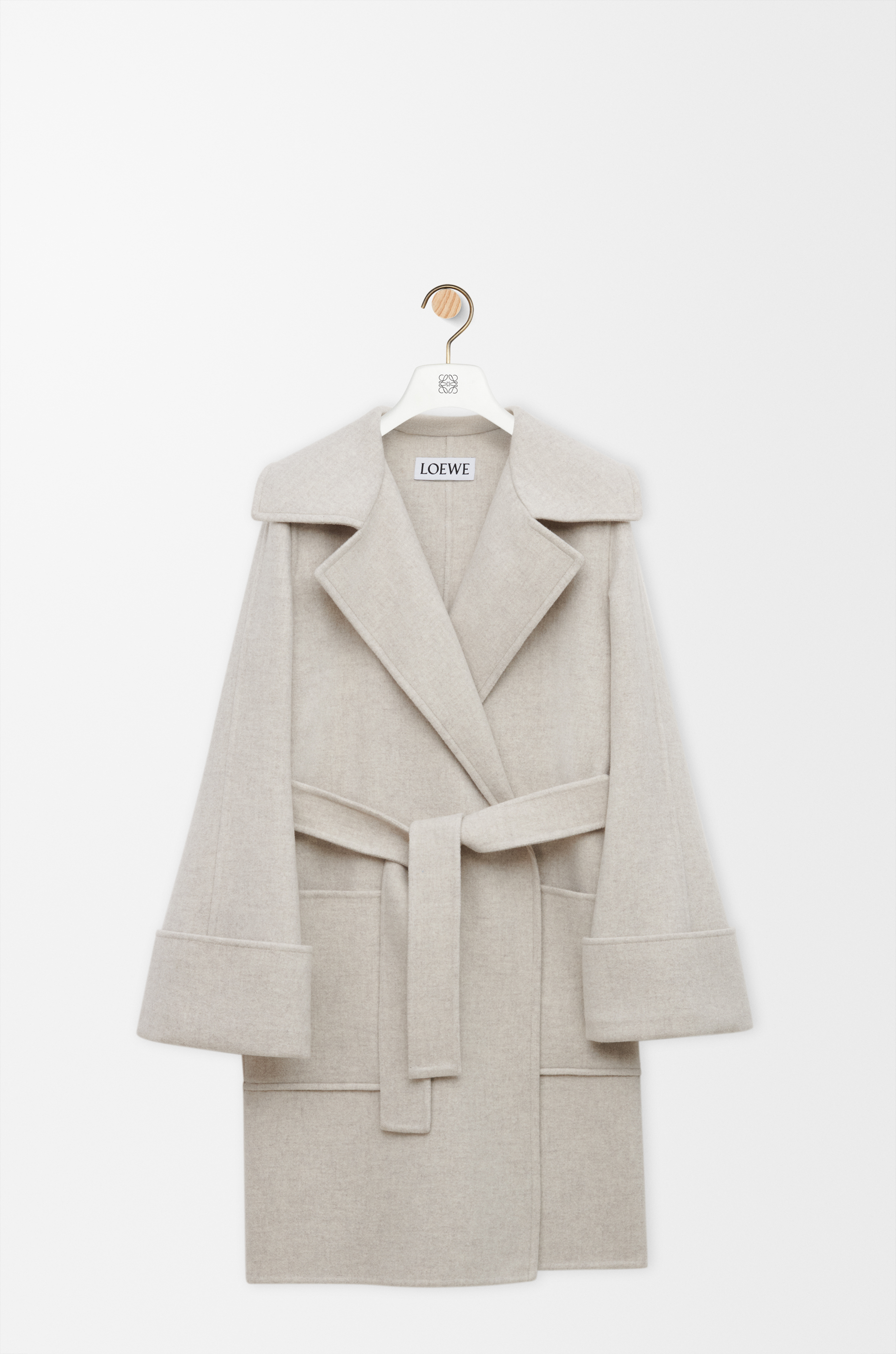 Loewe Belted Coat In Cashmere Size:34 For Woman In Neutral