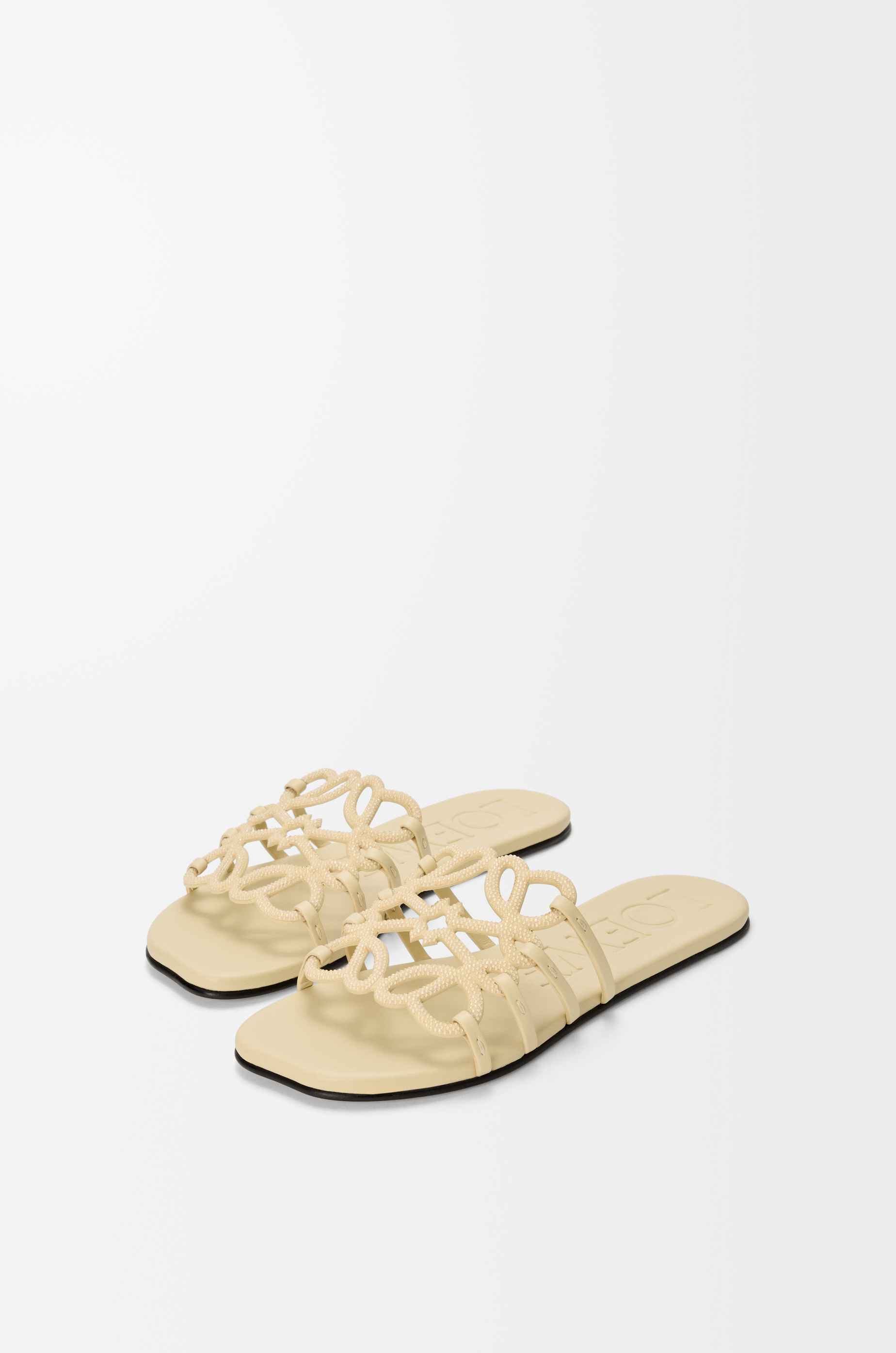 LOEWE Petal Anagram slide in rhinestone-embellished suede Butter