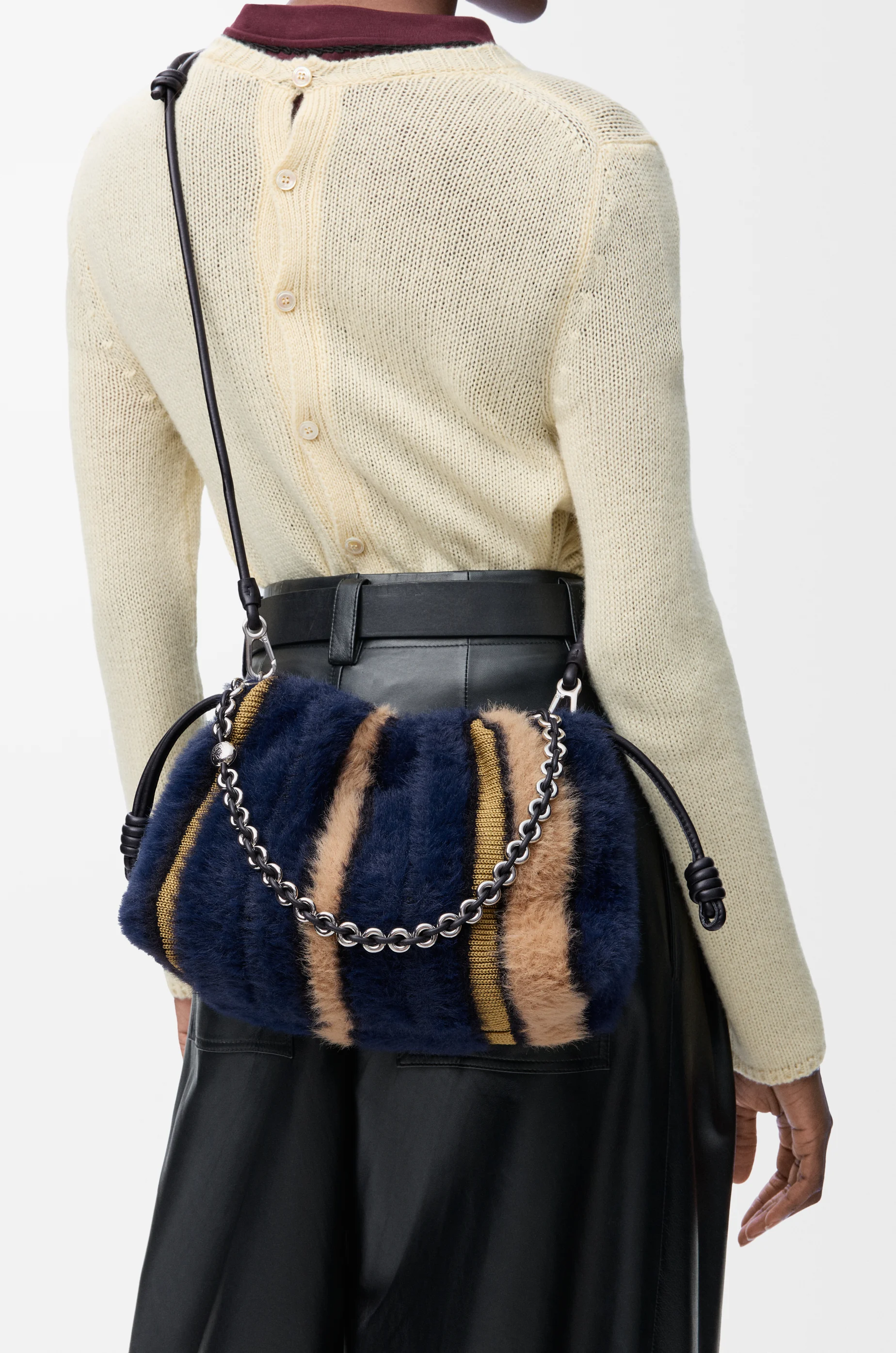 LOEWE Borsa Flamenco Purse media in maglia jacquard Blu Navy Intenso Multicolore