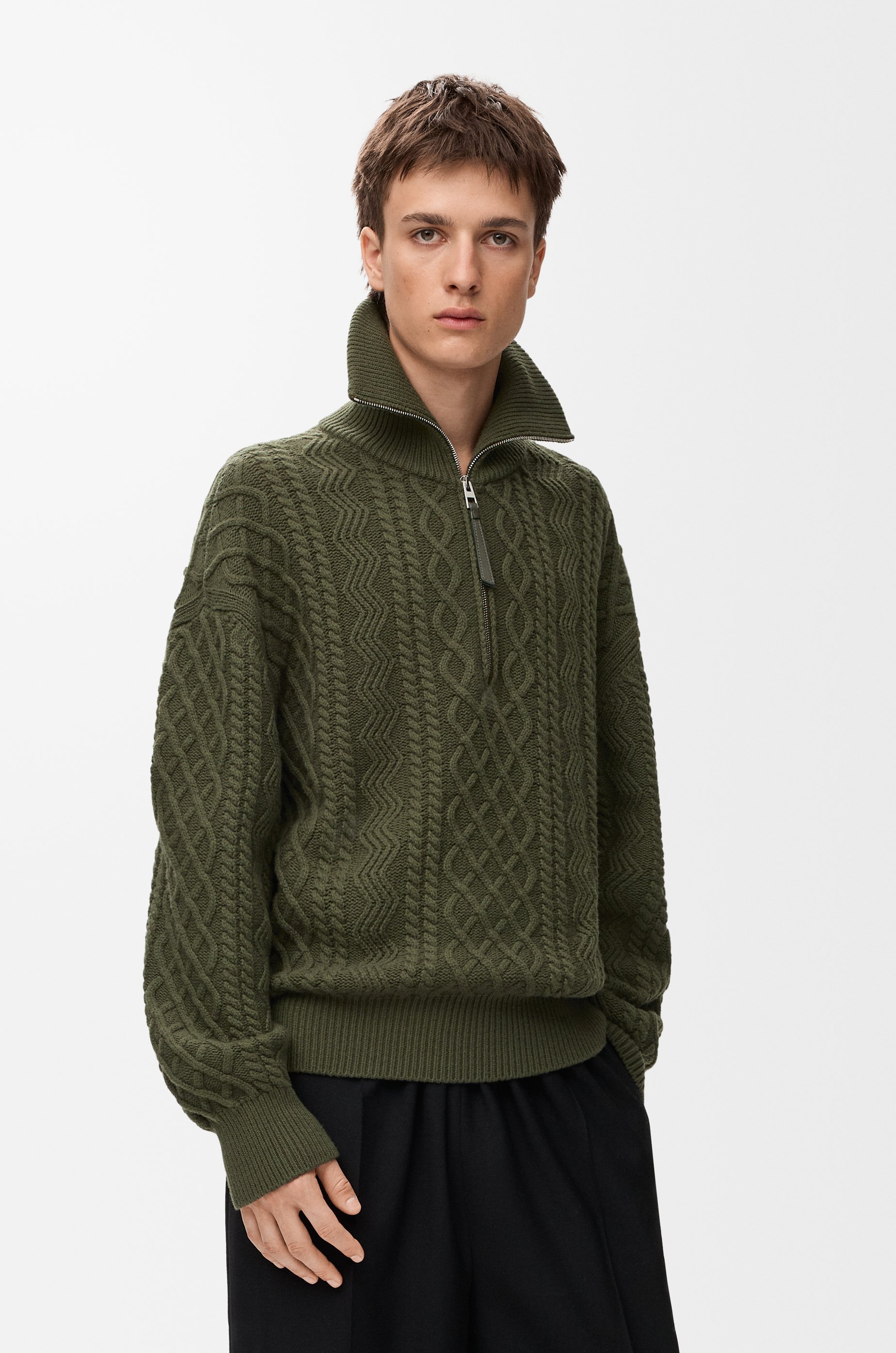 LOEWE Zip-up sweater in wool Khaki Green