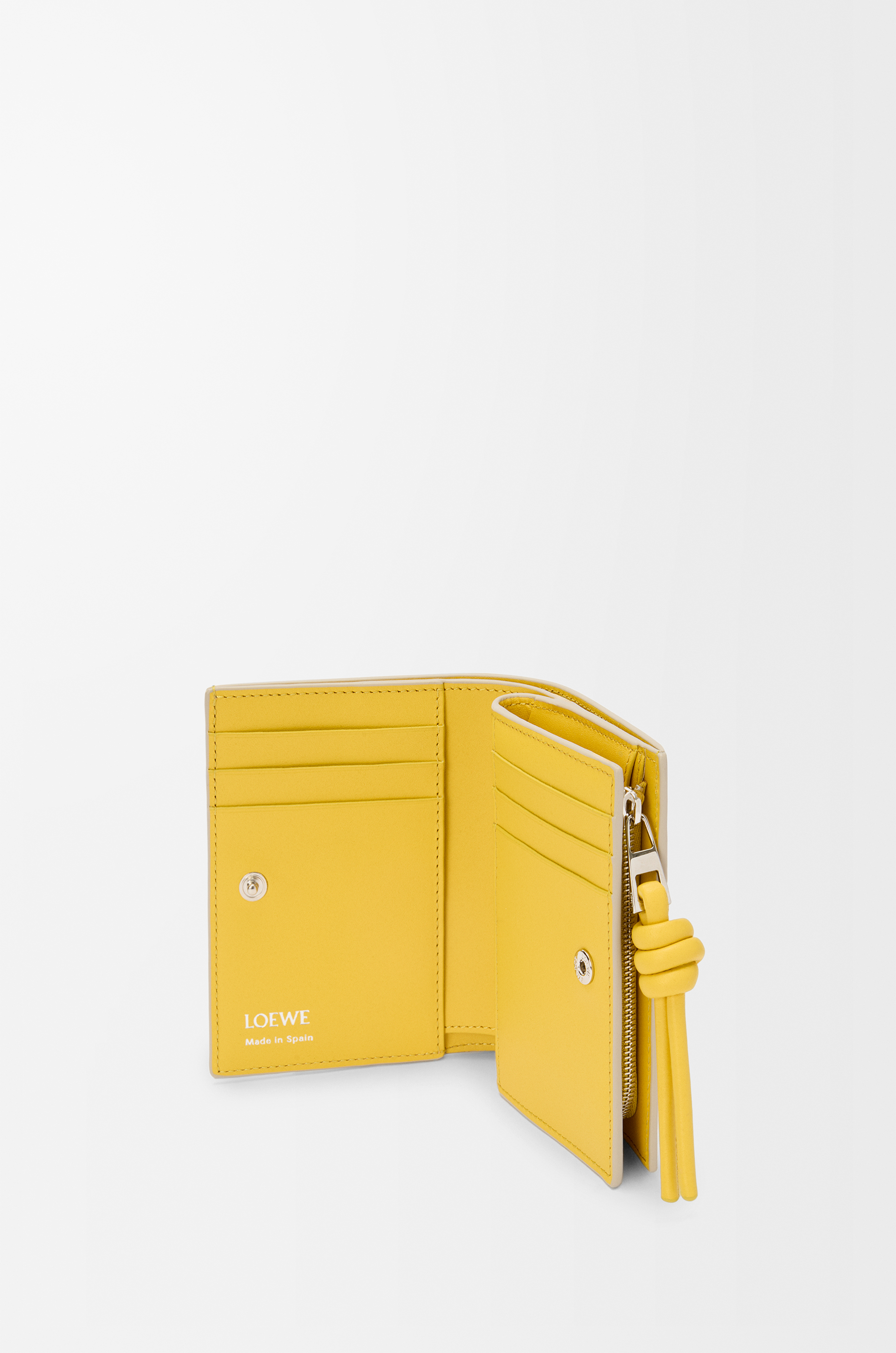 LOEWE ノット コンパクト ウォレット（シャイニーナパカーフ） シェルグレー/ダンデライオン
