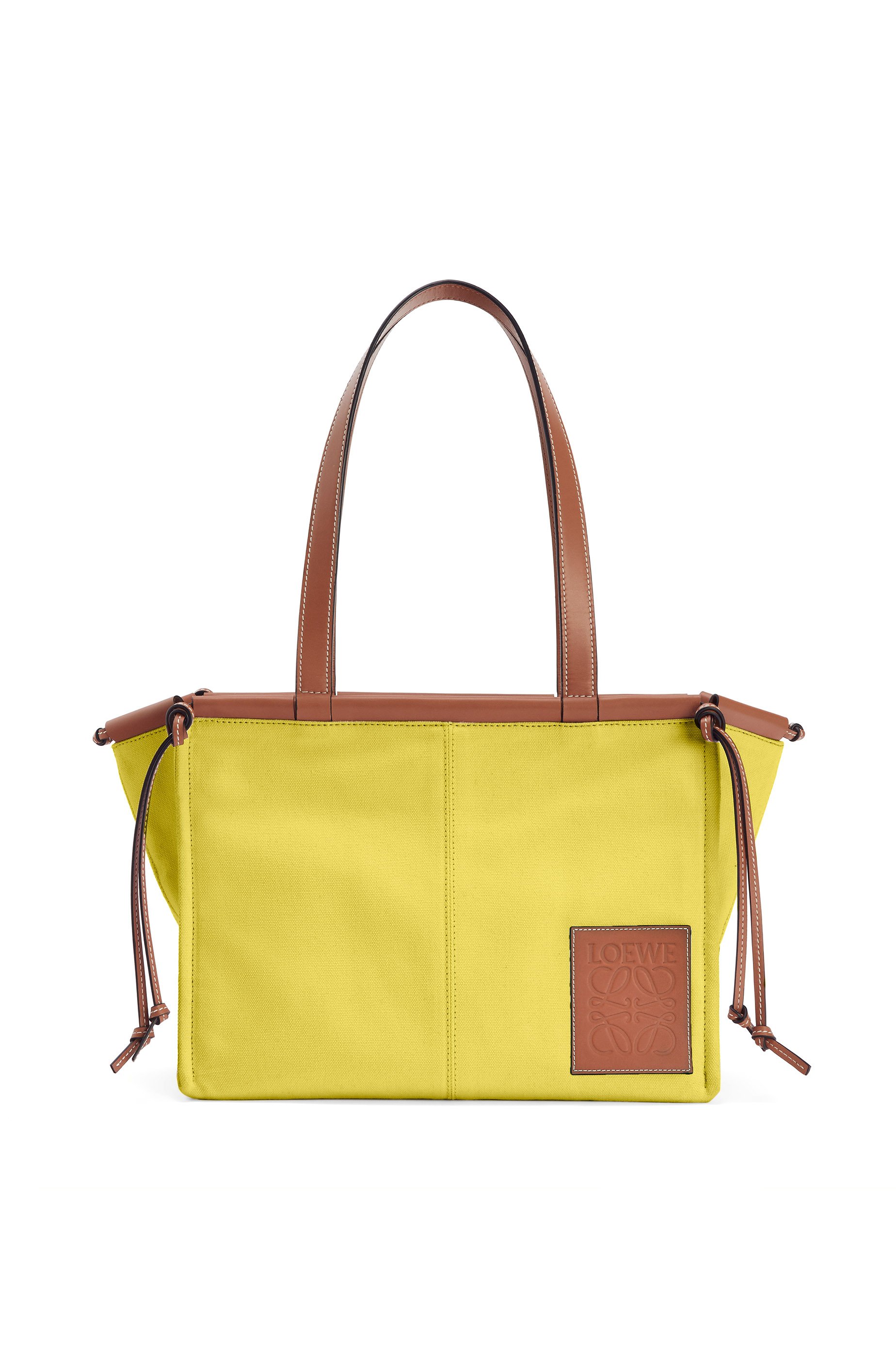 Small Cushion Tote bag in canvas and calfskin Yellow - LOEWE