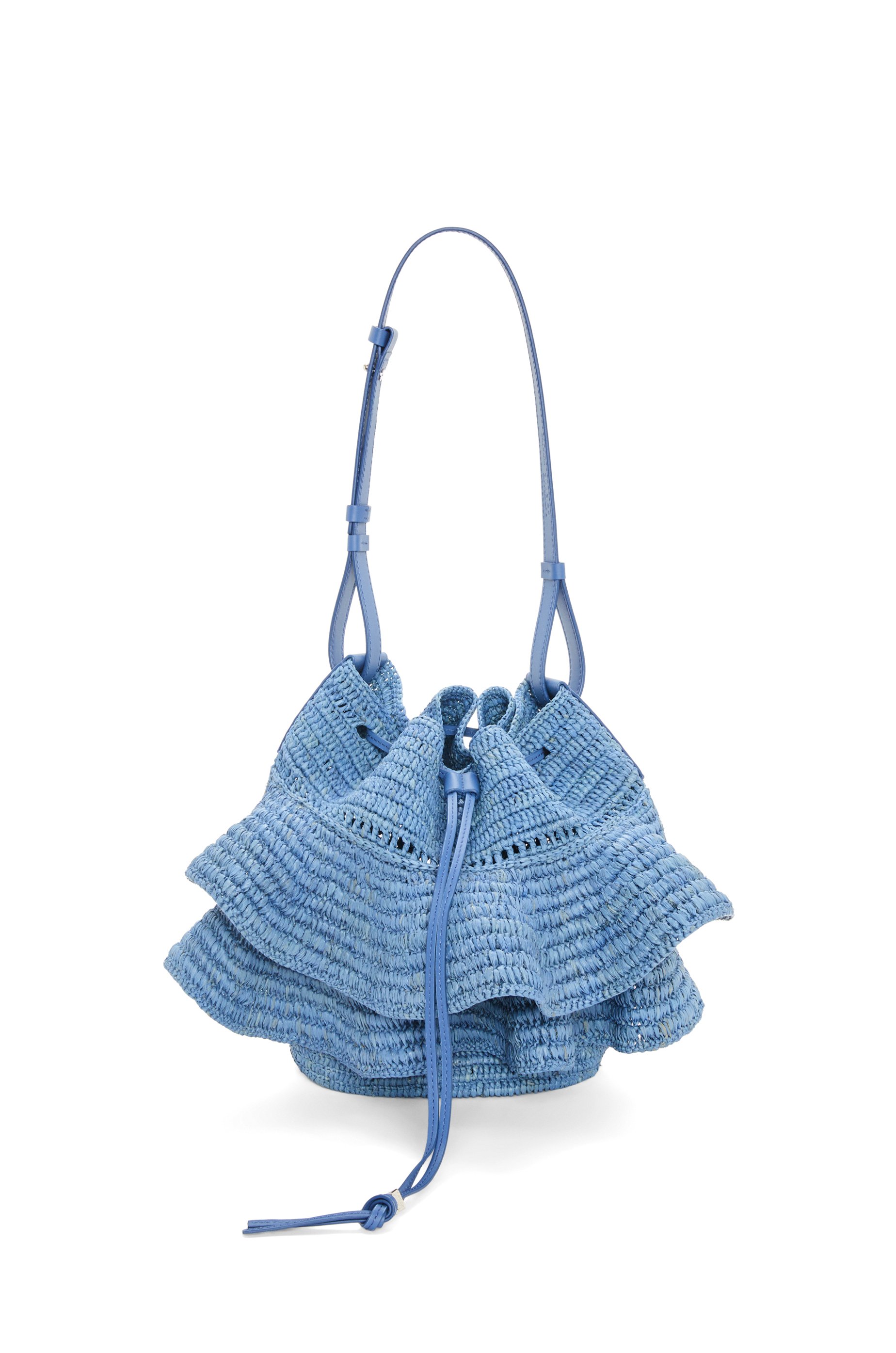 Bolso Ruffles en rafia y piel ternera Azul Denim - LOEWE