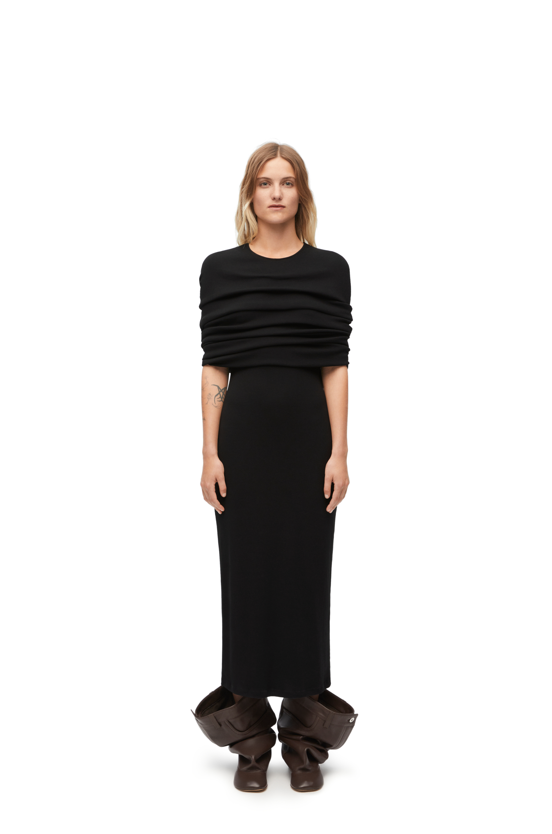 ケープ チューブ ドレス（コットン） ブラック - LOEWE