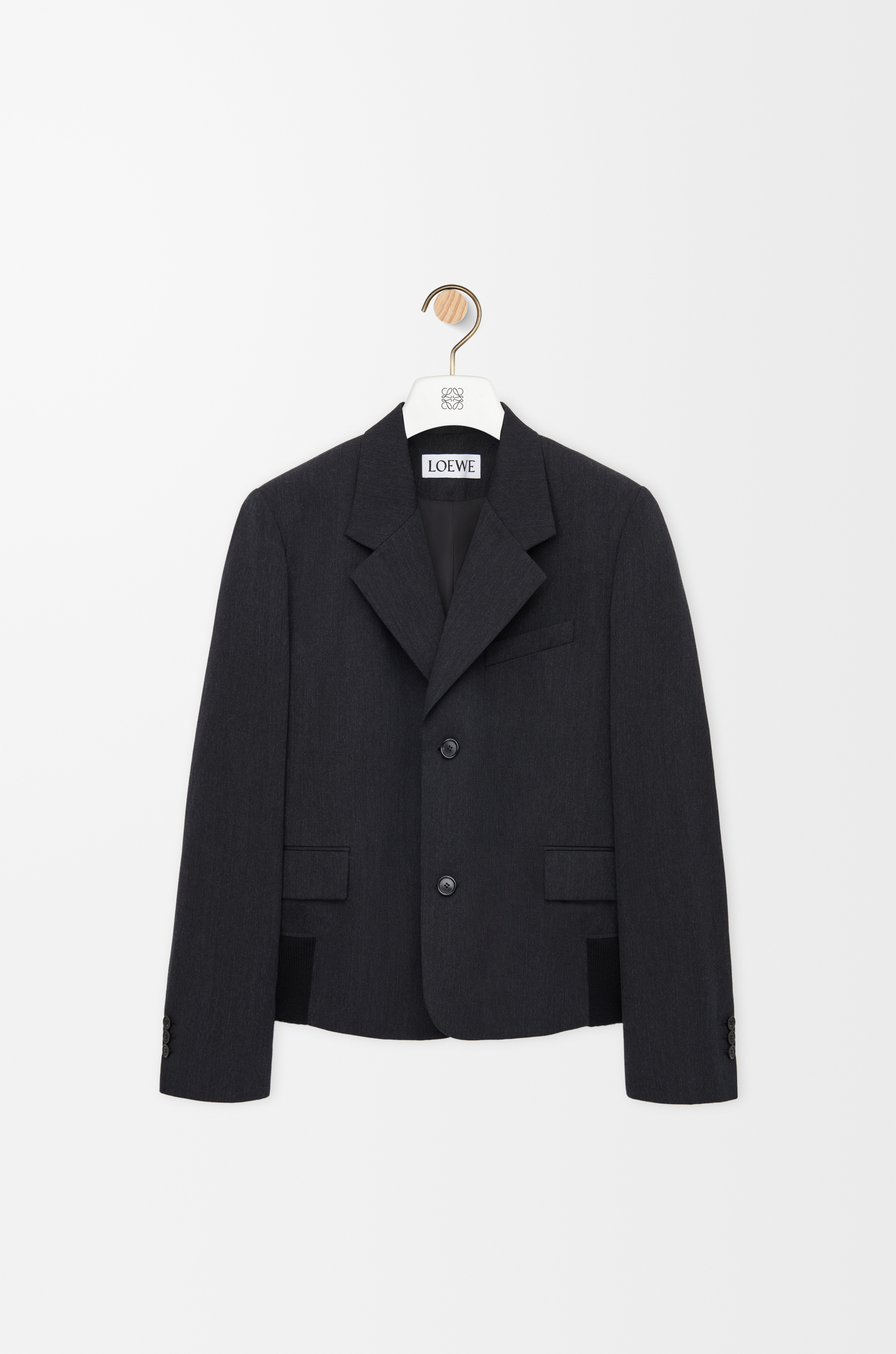 LOEWE wool coat dark grey 46 メンズ　ダークグレー LOEWE Leather-Trimmed Wool-Blend Overcoat for Men | MR PORTER