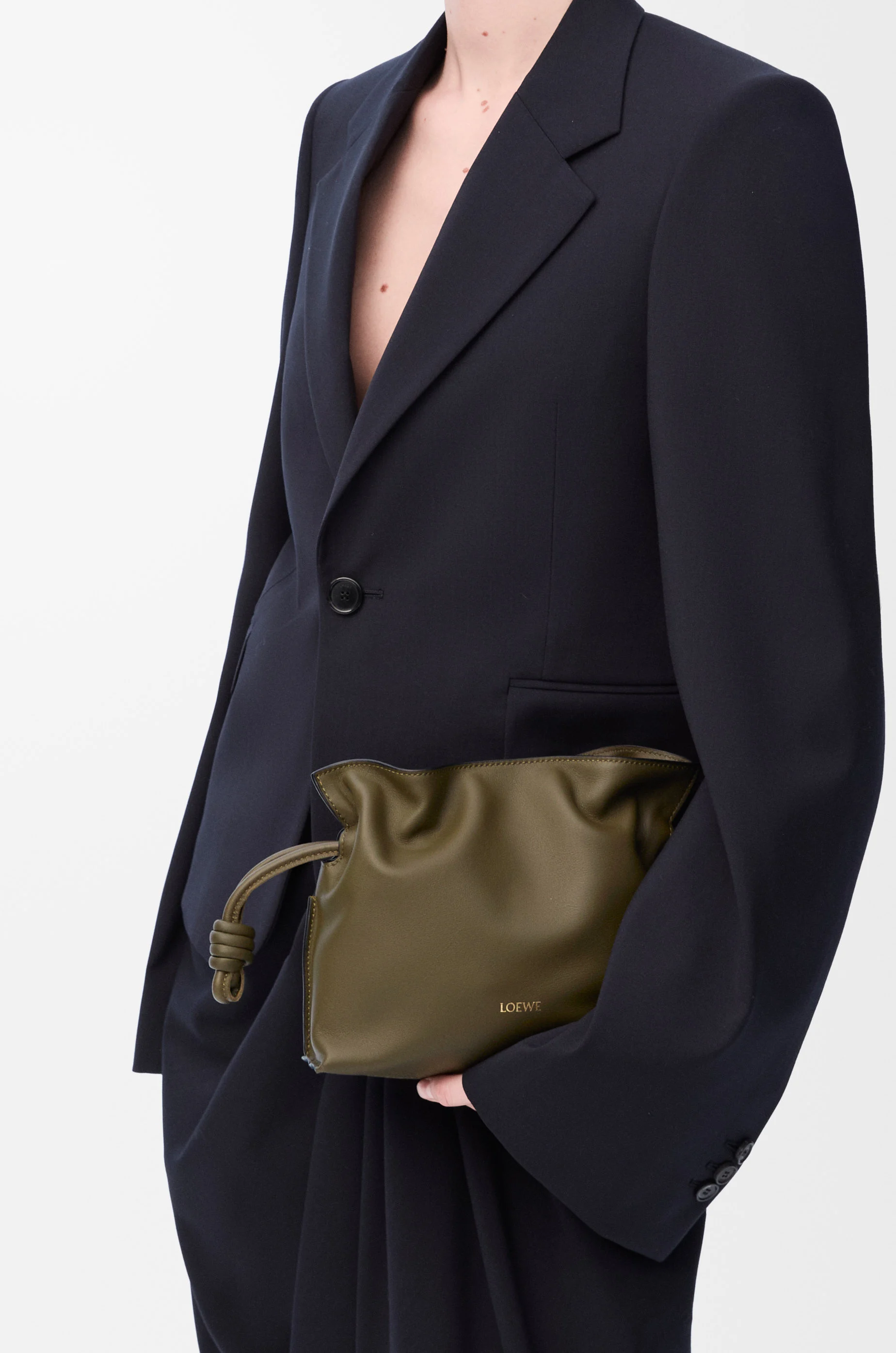 LOEWE Mini Flamenco clutch in nappa calfskin Dark Khaki