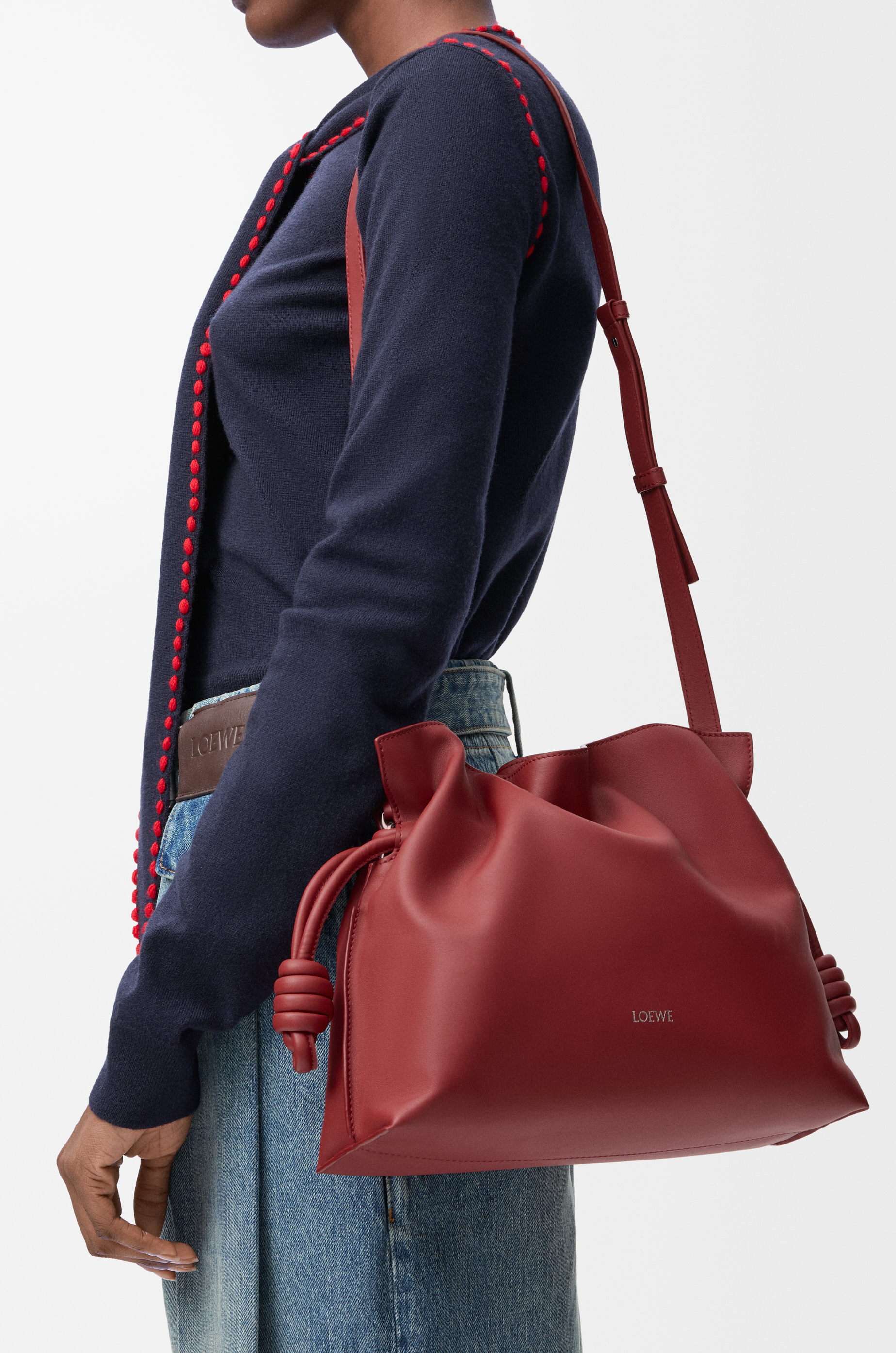 LOEWE Borsa Flamenco Clutch media in nappa di vitello Rosso Bruciato