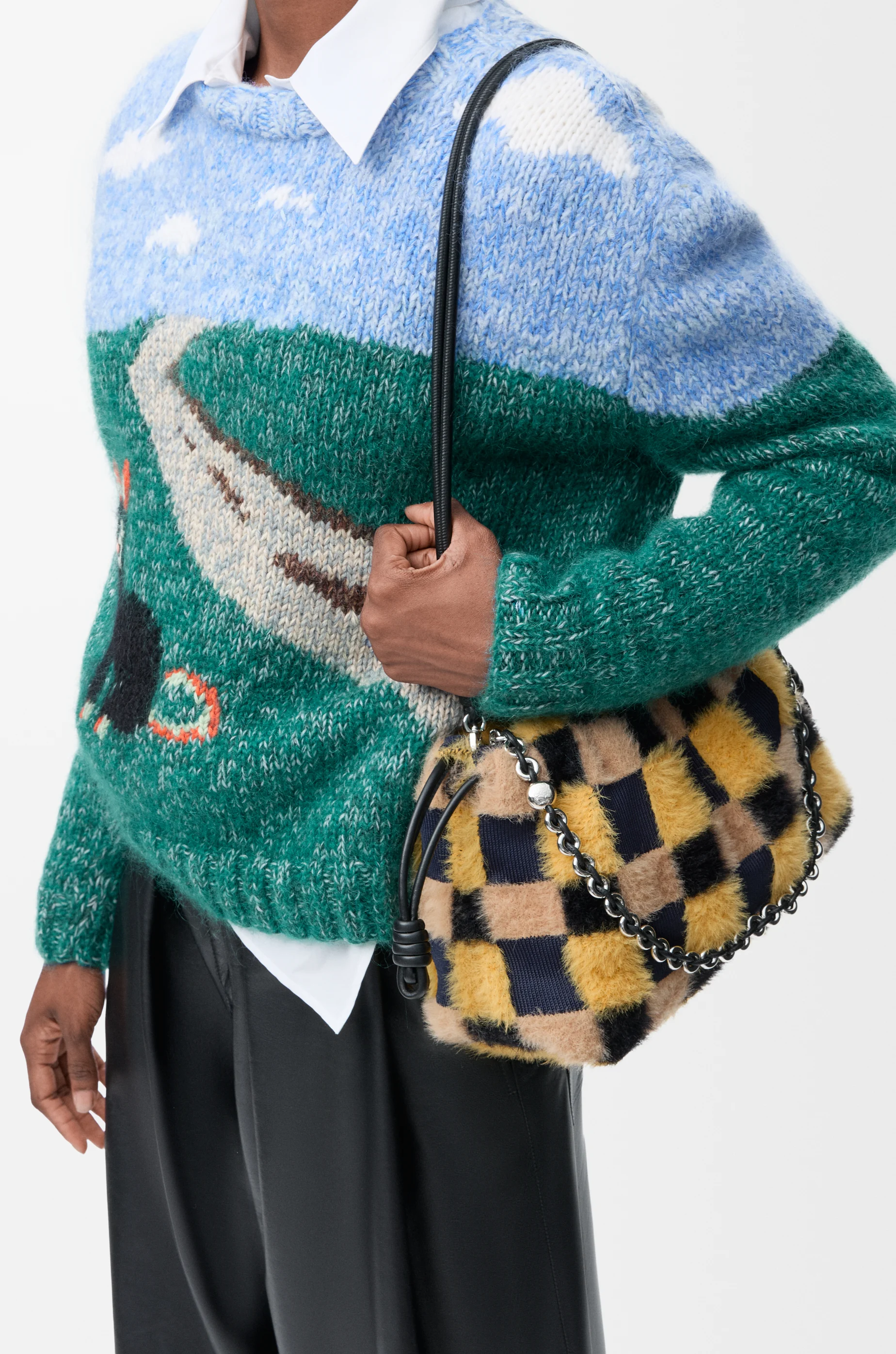 LOEWE Borsa Flamenco Purse media in maglia jacquard Blu Navy Intenso Multicolore