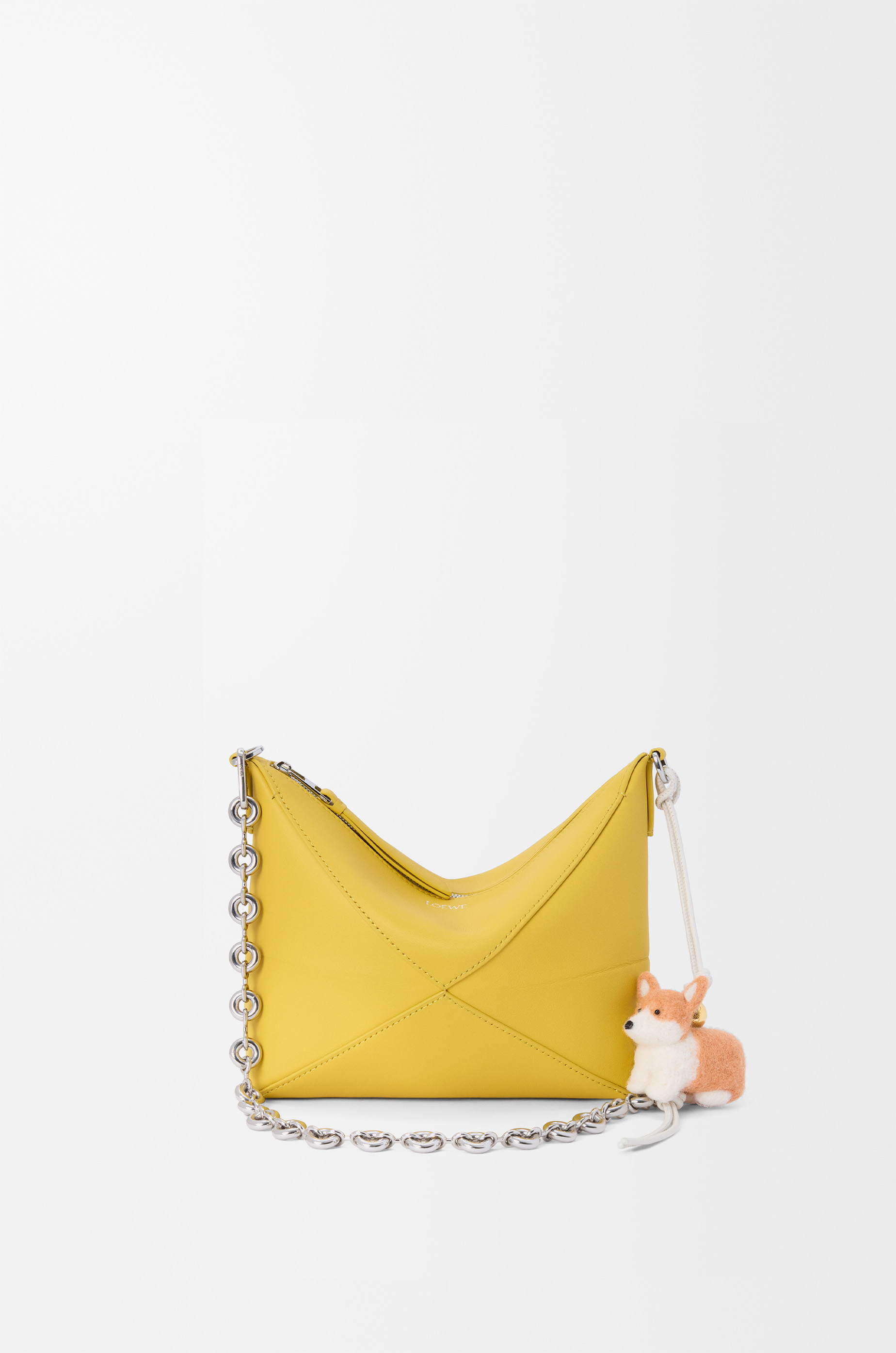 LOEWE Charm Corgi en fieltro y piel de ternera Blanco Suave/Naranja