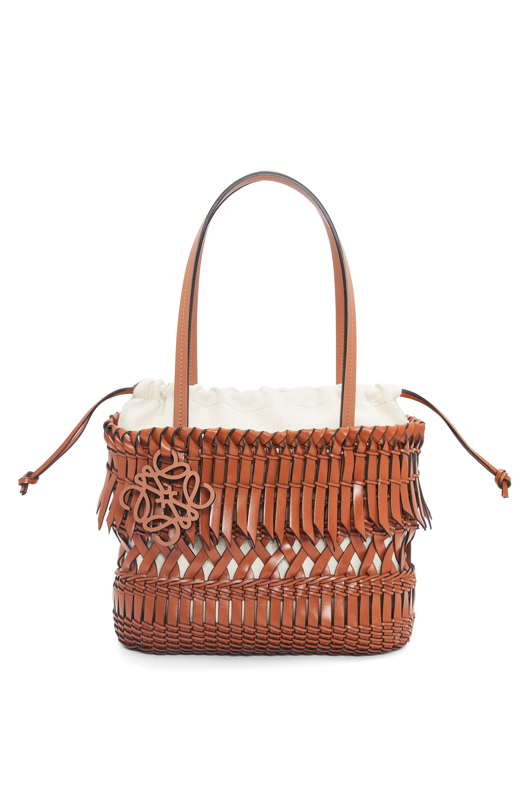 Fringe Square Basket bag in calfskin Tan - LOEWE