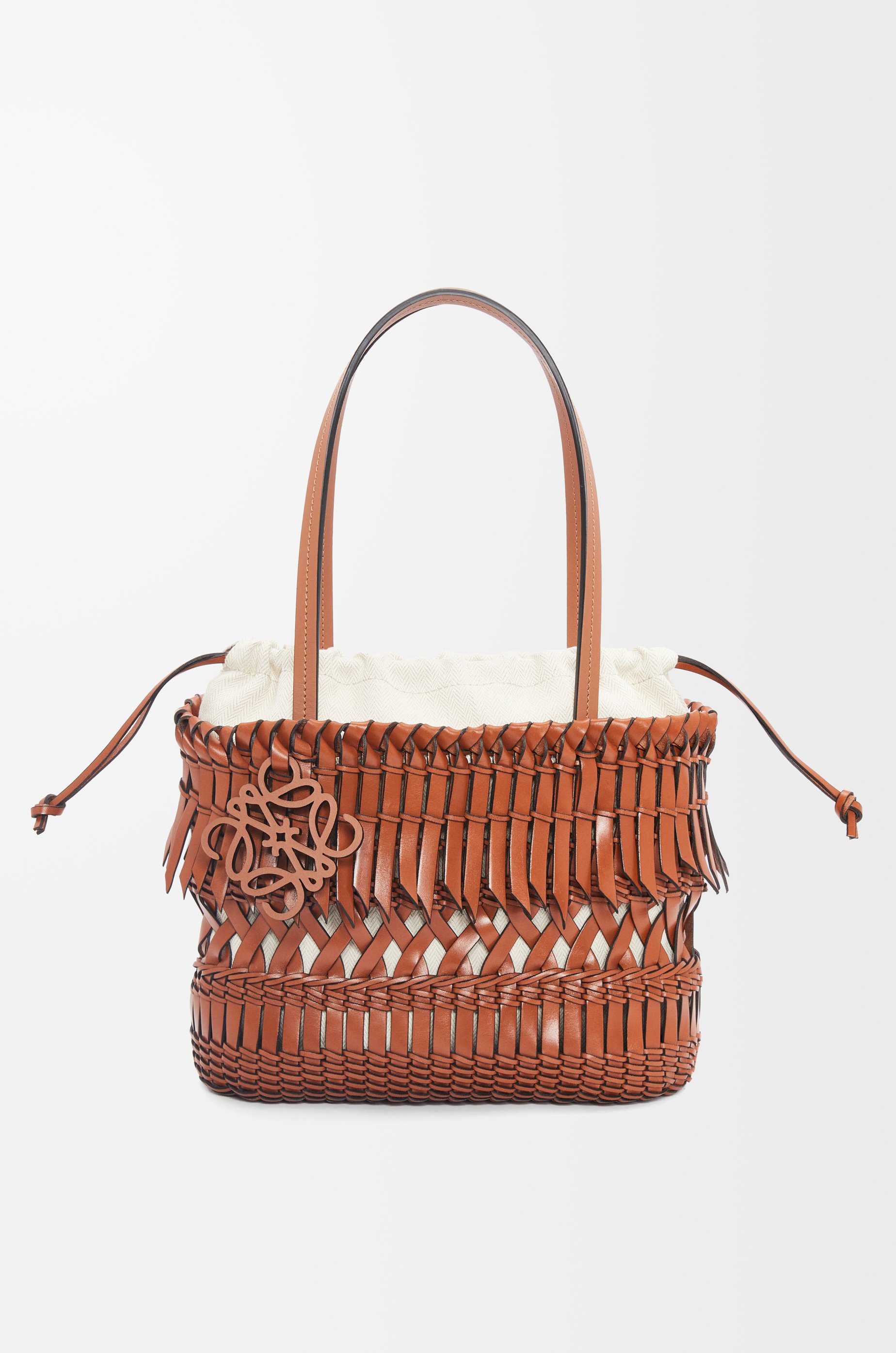 Fringe Square Basket bag in calfskin Tan - LOEWE