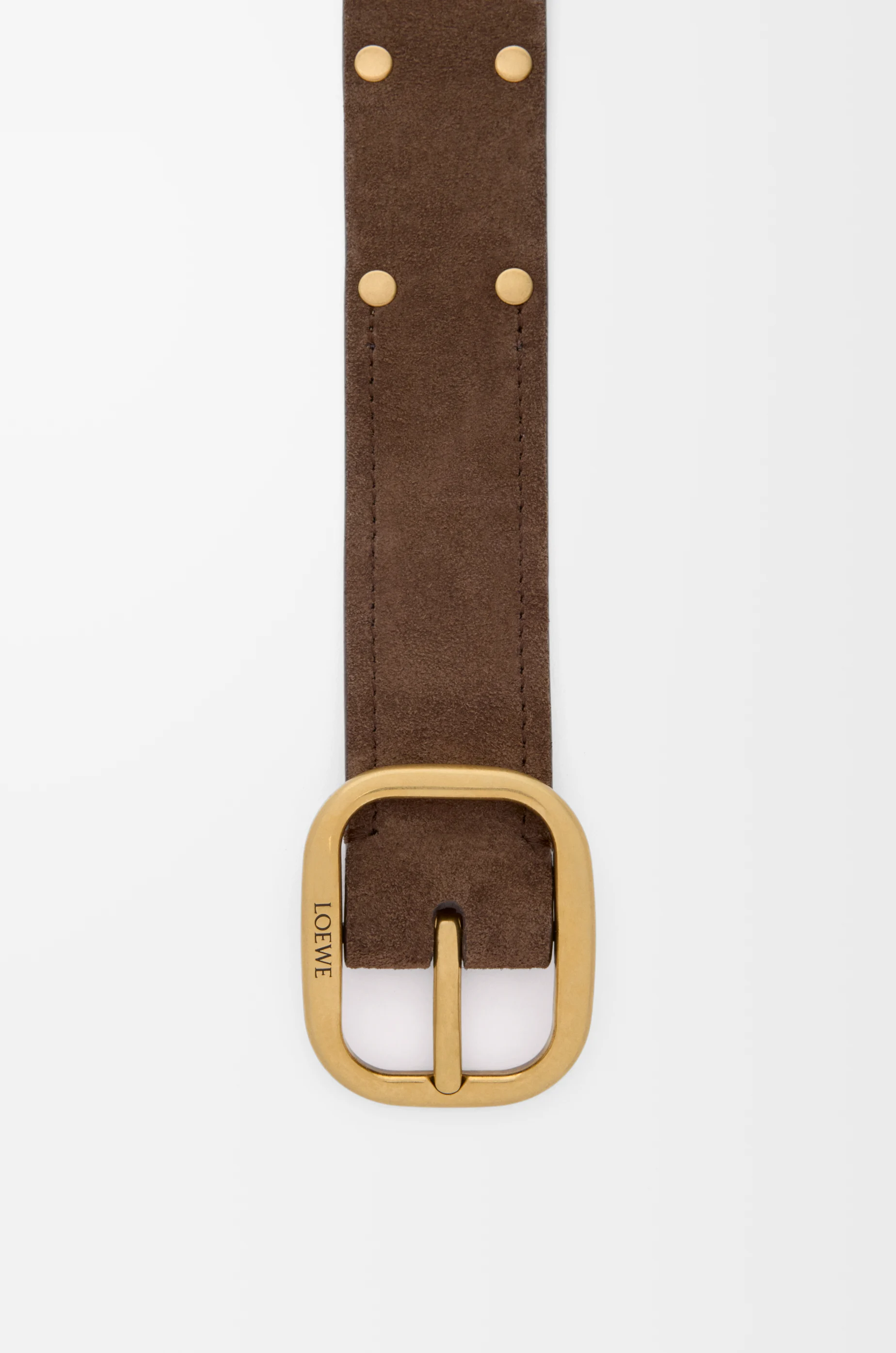 LOEWE Rounded soft belt in suede calfskin Wood/Vintage Gold