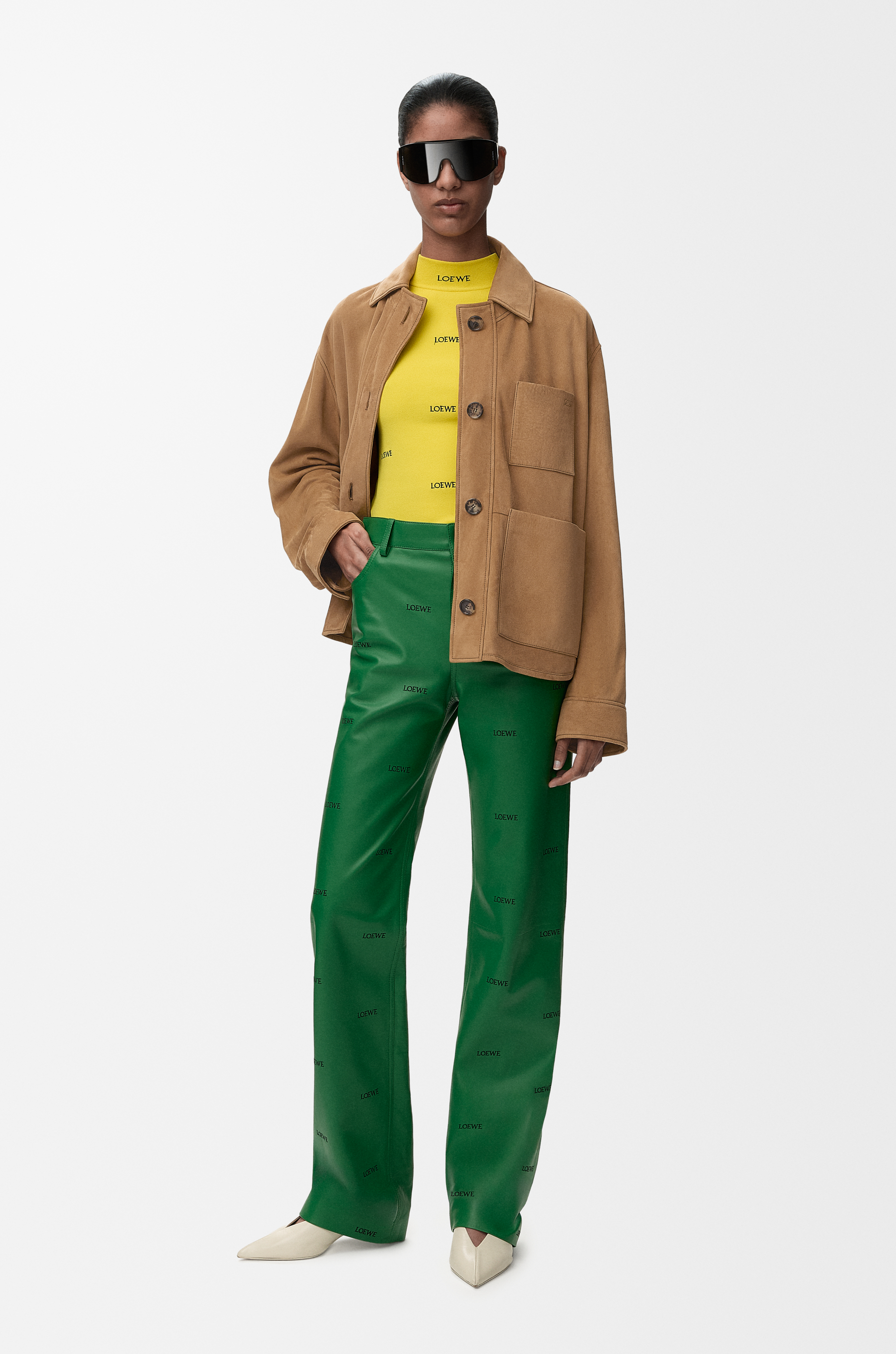 Loewe Workwear Jacket In Suede Leather Skin Size: 42 For Woman In Brown