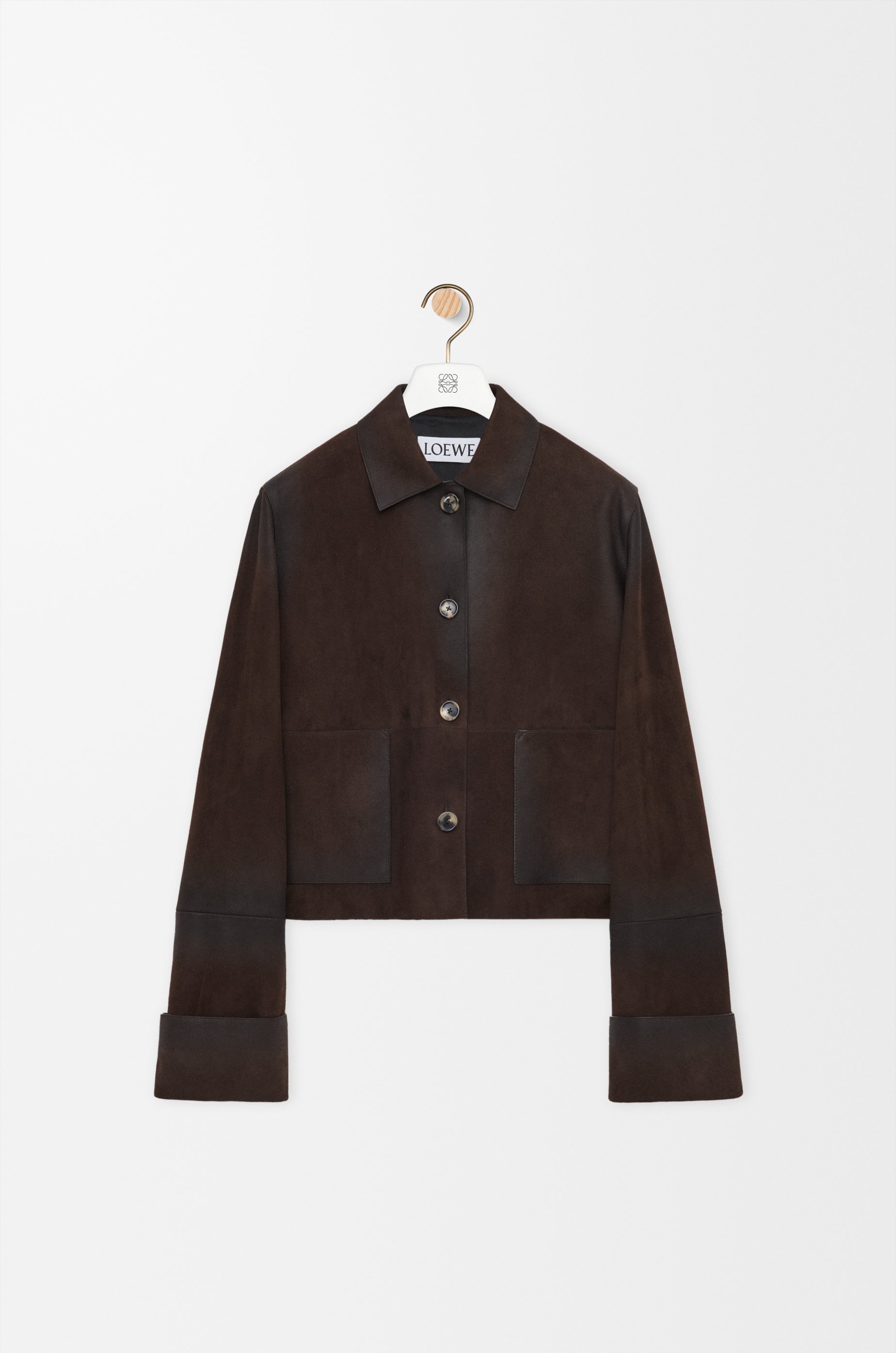 ジャケット・アウター LOEWE Suede Leather Shirt Jacket 52 ターンアップ ジャケット（スエードラム） ブラウン - LOEWE