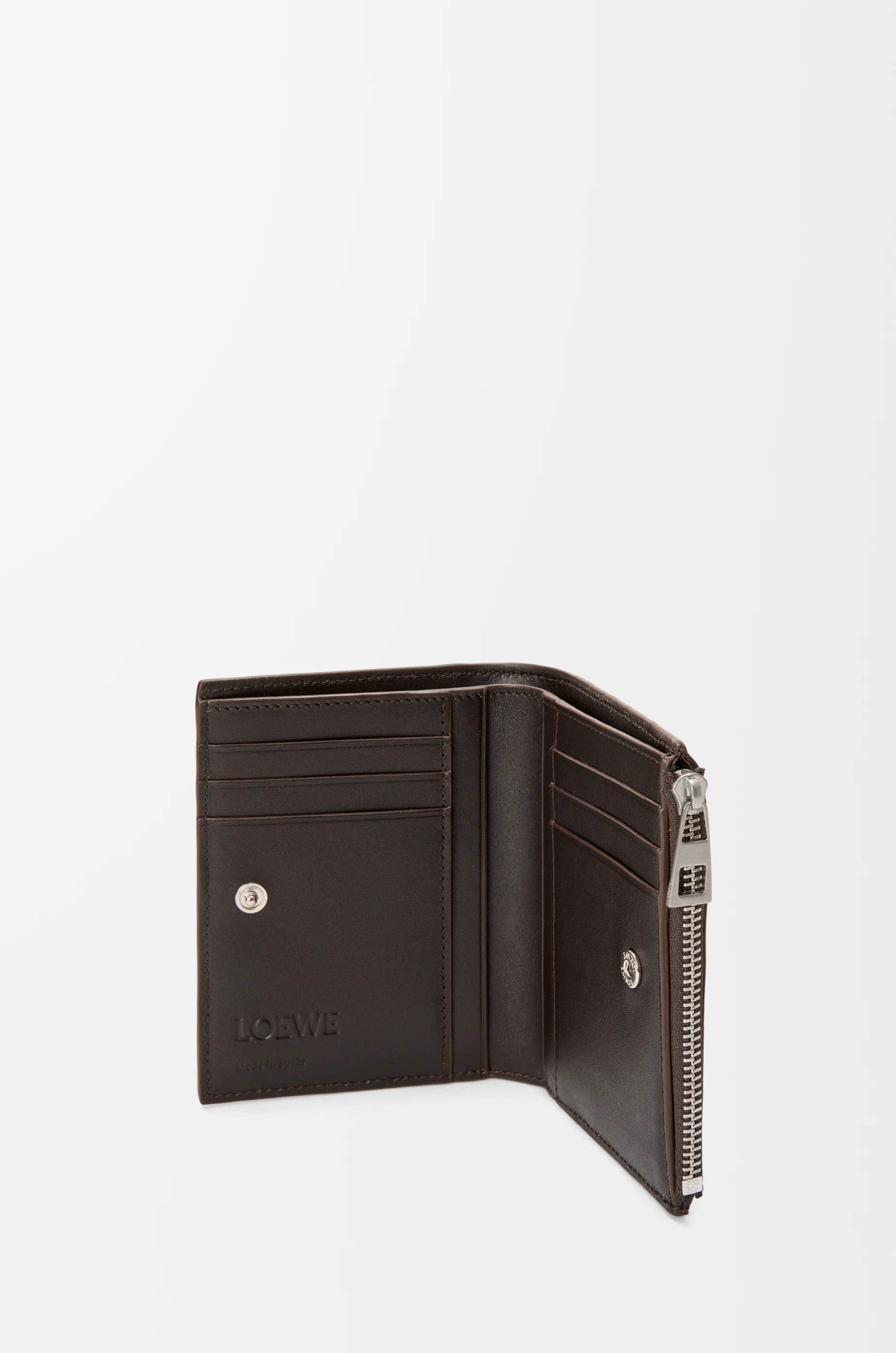 LOEWE Panta slim compact wallet in shiny calfskin Vintage Brown