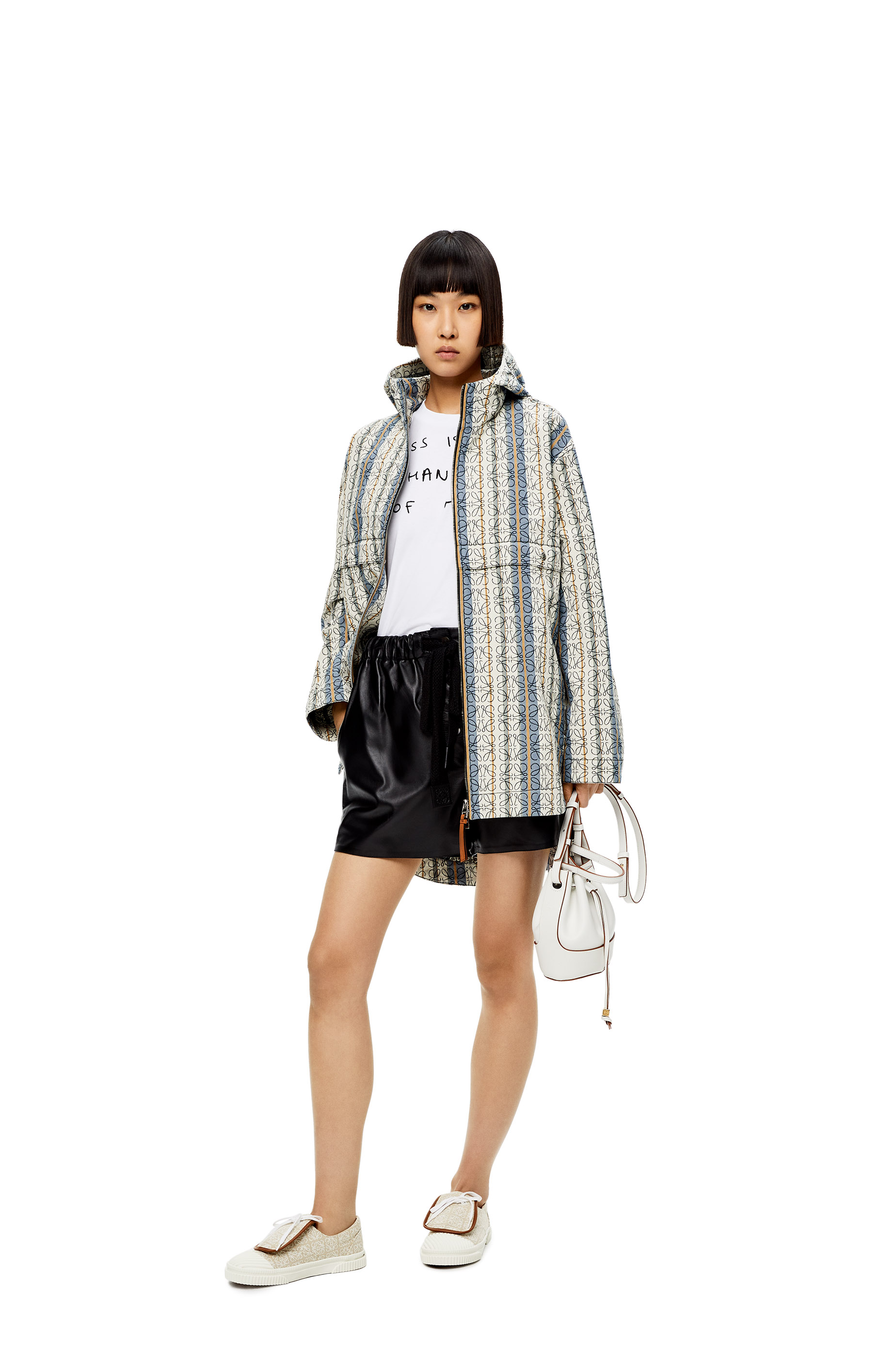 Stripe Anagram jacquard parka in cotton