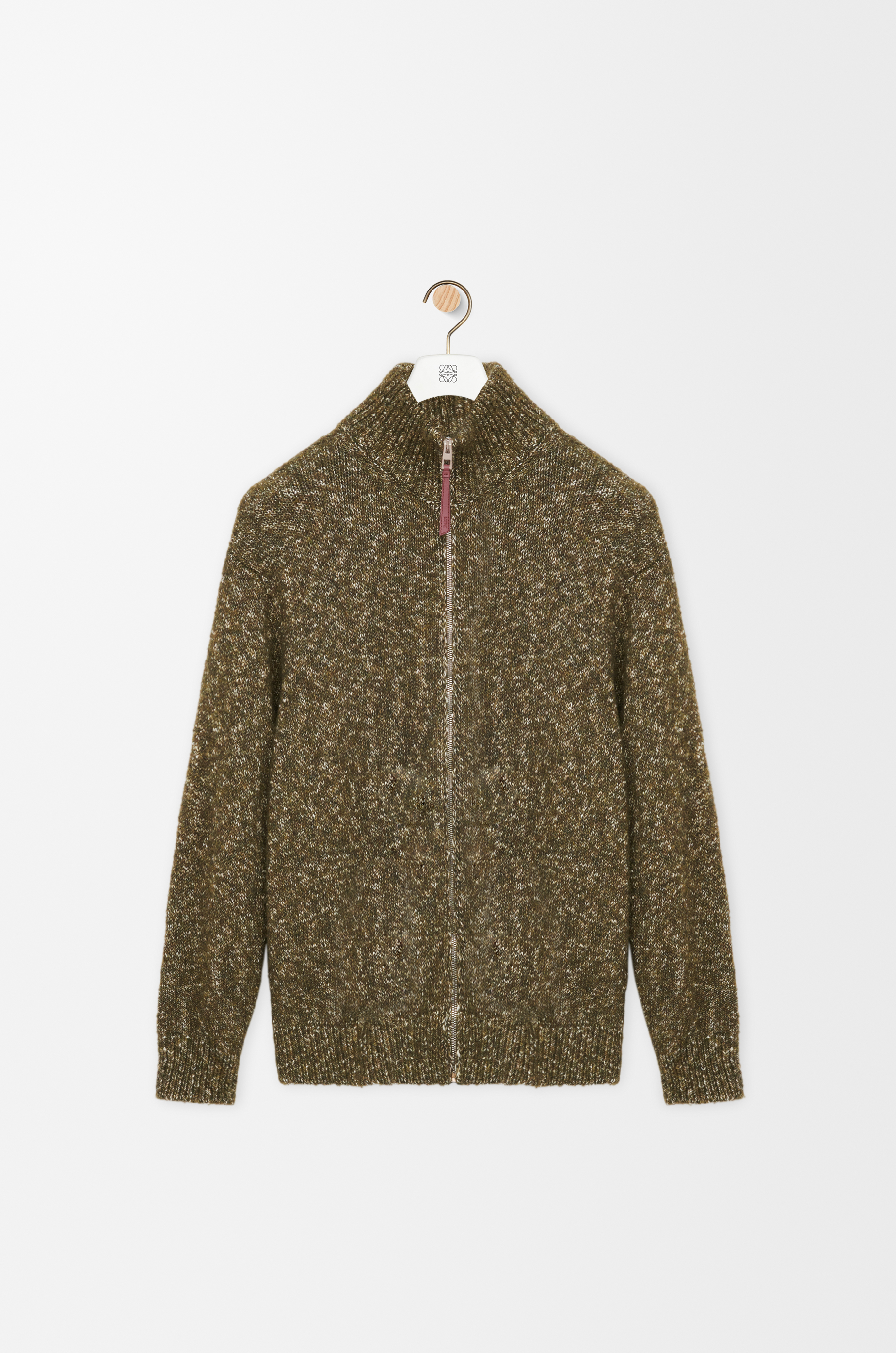 ジップアップ カーディガン（コットン/リネン/ウール） グリーン