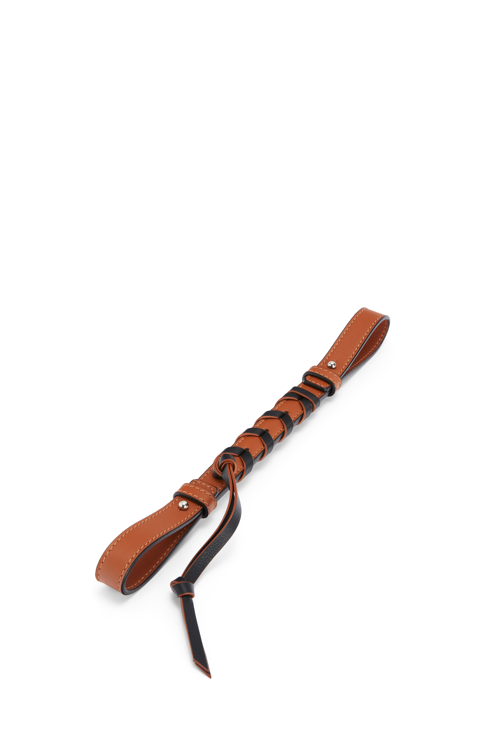 Short braided strap in classic calfskin Tan/Black - LOEWE