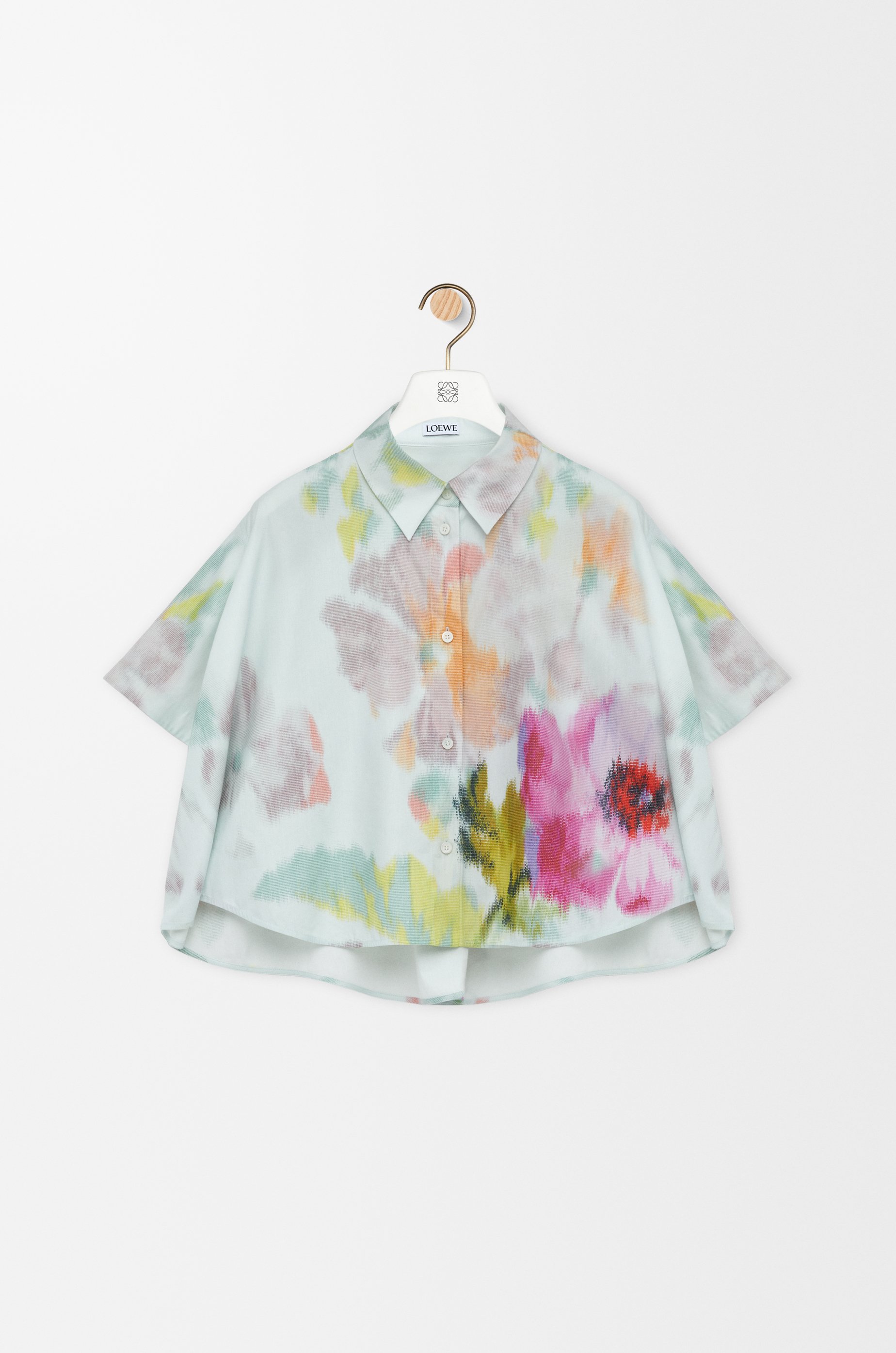 Short sleeve trapeze shirt in cotton and silk Blue - LOEWE